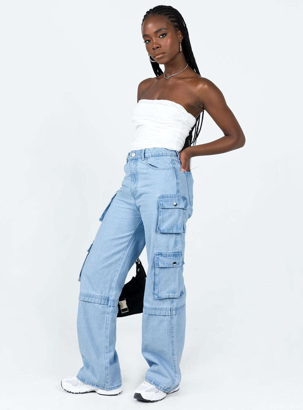 Darla Cargo Denim Jeans Light Wash Denim