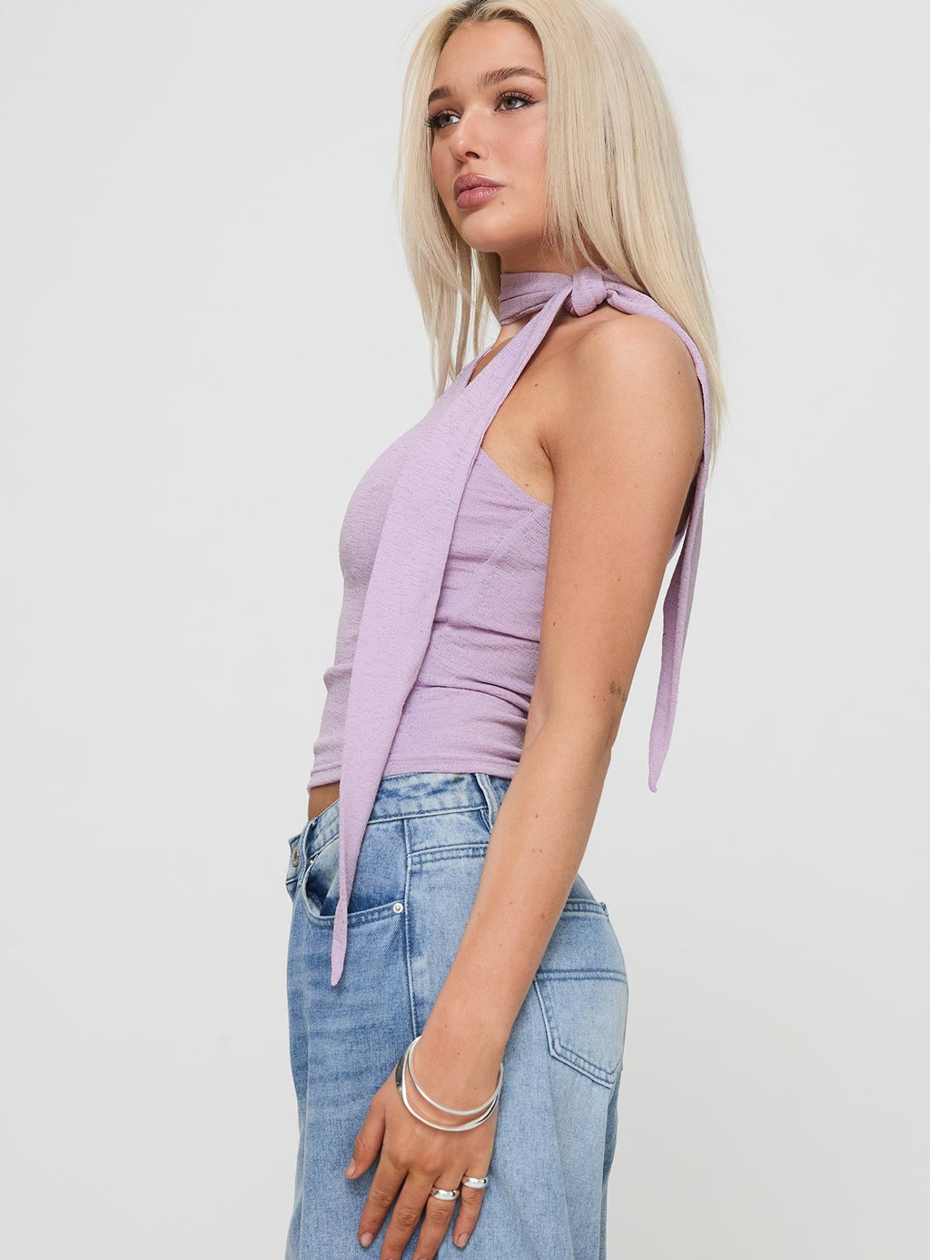 Anderstone Neck Tie Top Purple