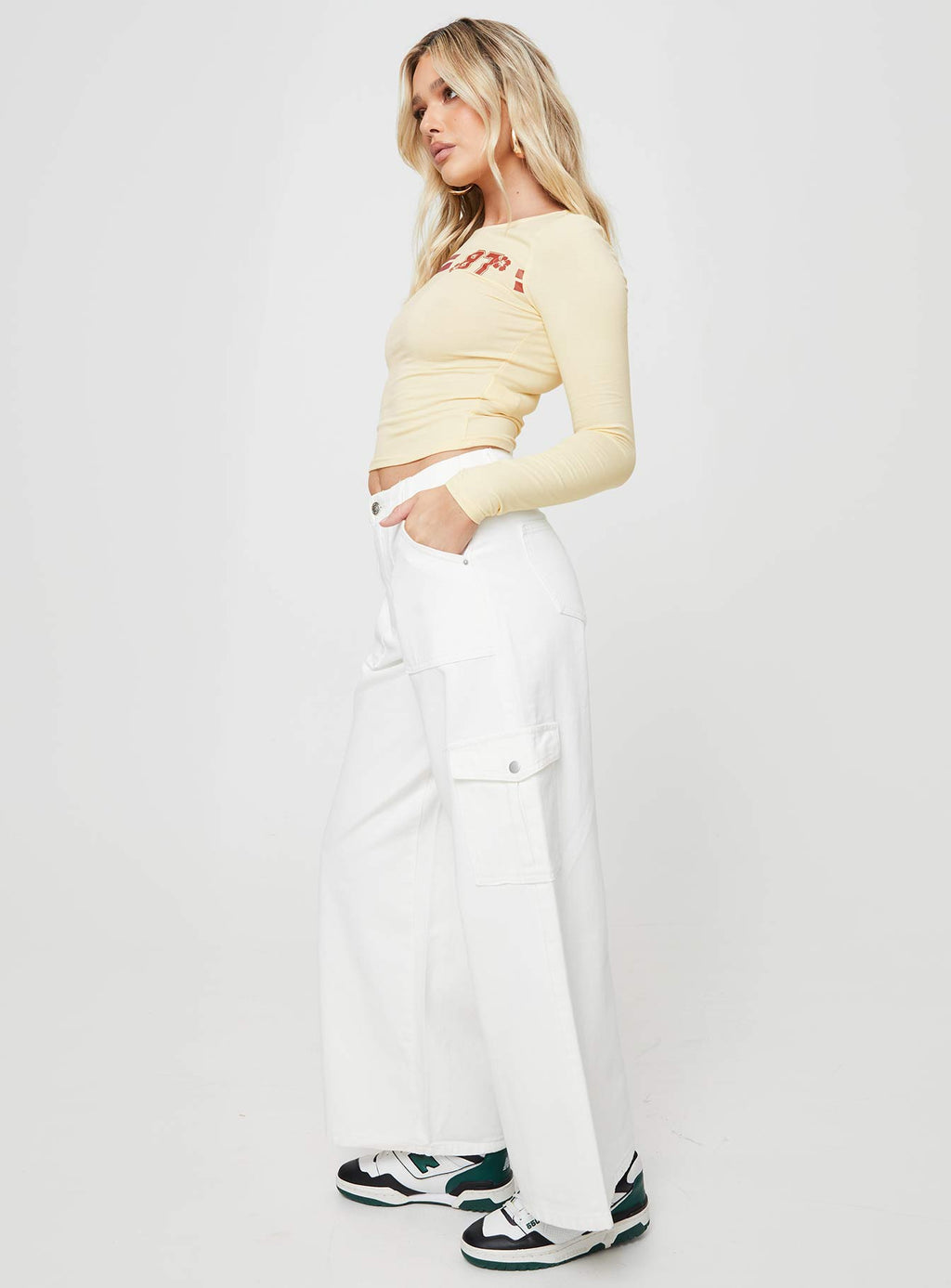 Adrianne Wide Leg Cargo Jeans White