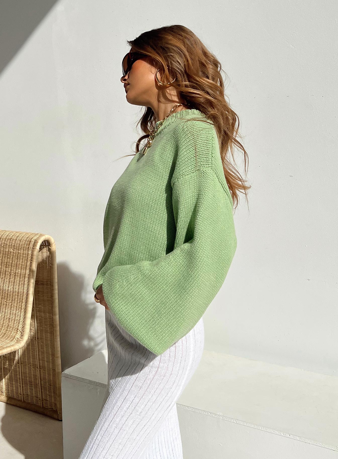 Harmony Balloon Sleeve Knit Sweater Sage