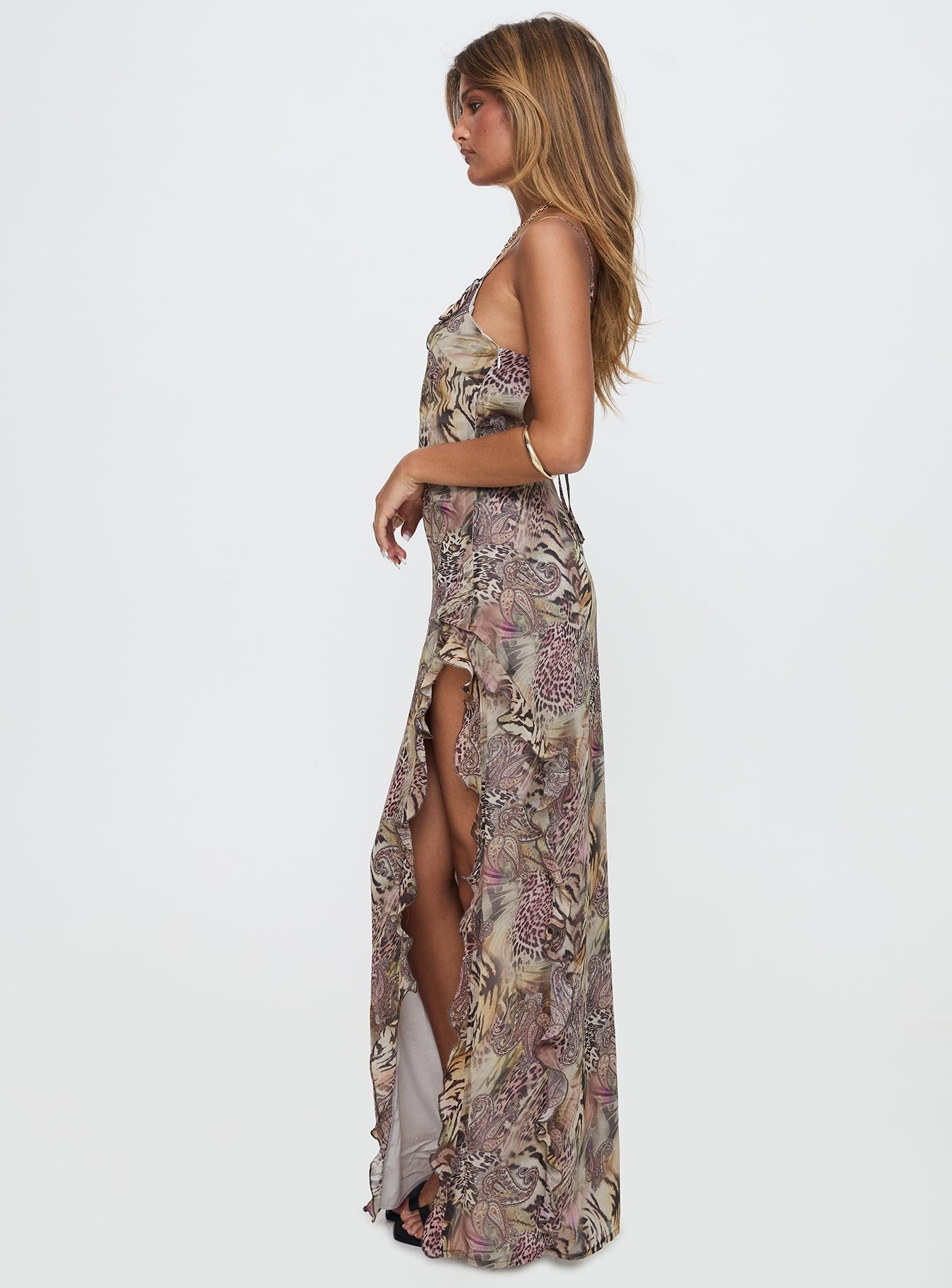 Sympathize Frill Split Maxi Dress Multi