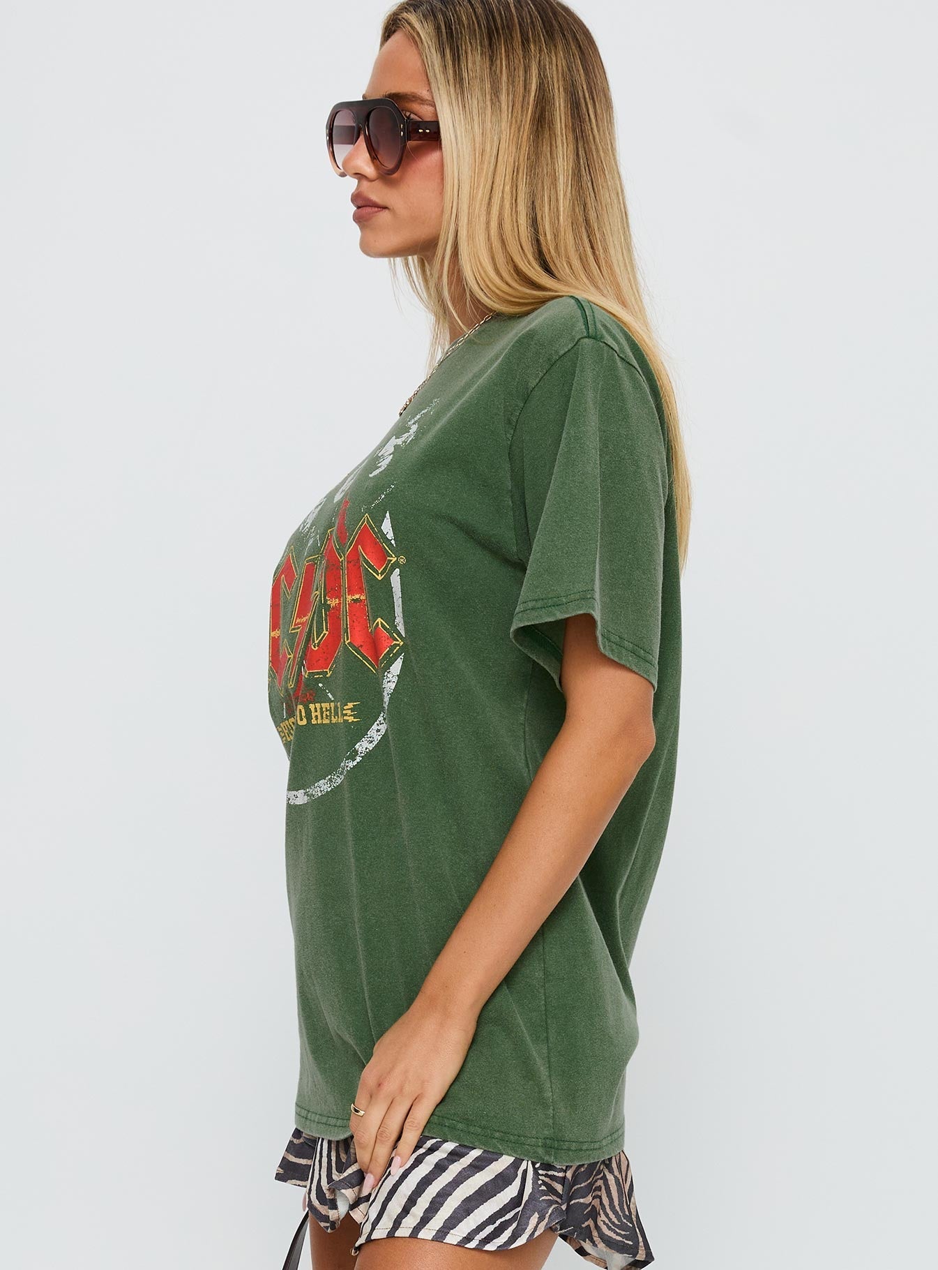 Acdc Vintage Oversized Graphic Top Green