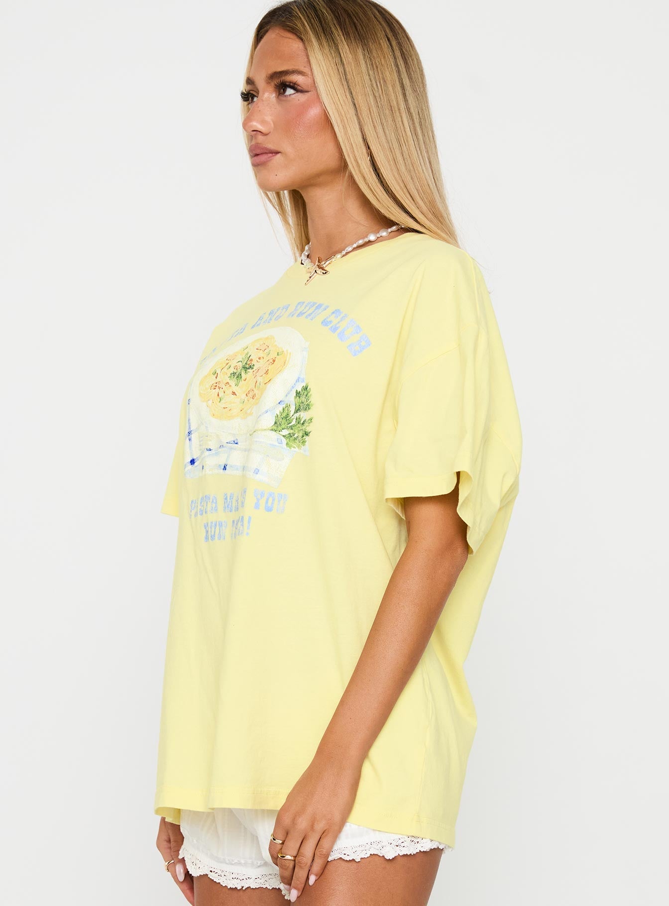 Pasta Makes You Fasta Oversized Tee Yellow