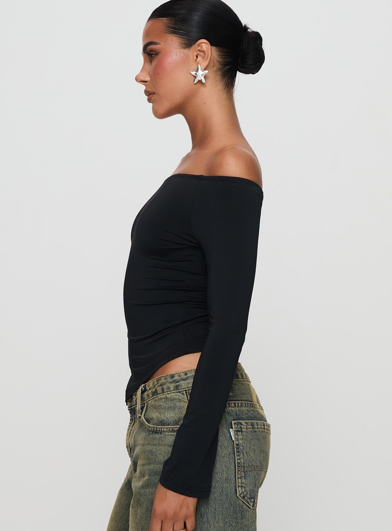 Endellion Off Shoulder Long Sleeve Top Black