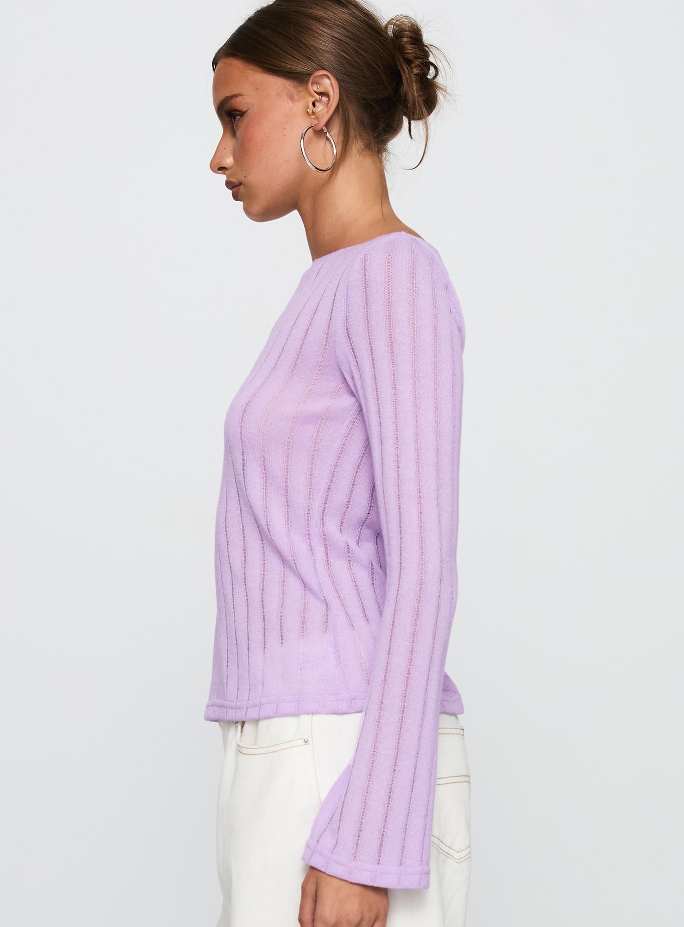 Tuppence Ribbed Long Sleeve Top Lilac