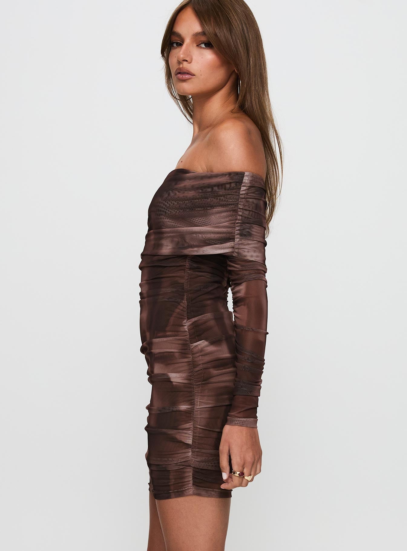 Raquella Long Sleeve Mini Dress Brown