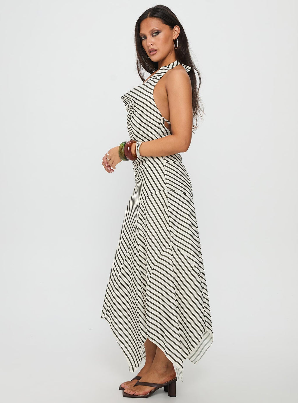 Junipa Halter Asymmetrical Maxi Dress White Stripe