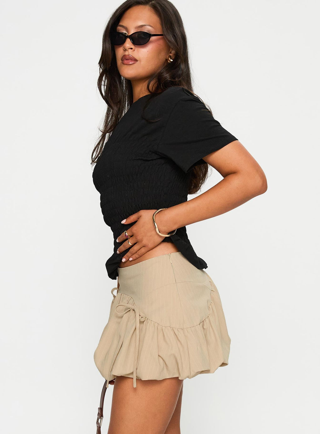 Palloma Bubble Hem Mini Skirt Beige