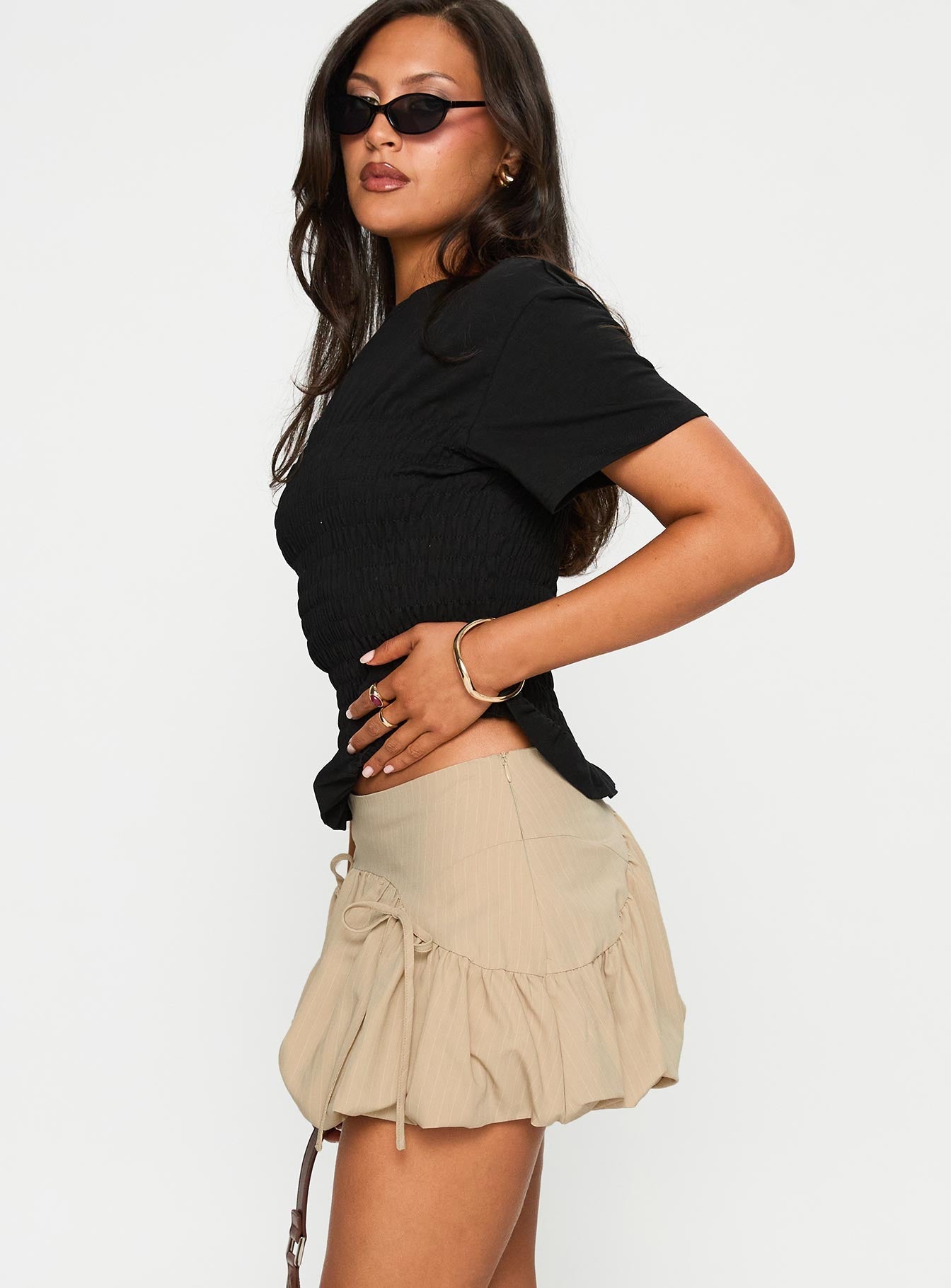 Palloma Bubble Hem Mini Skirt Beige