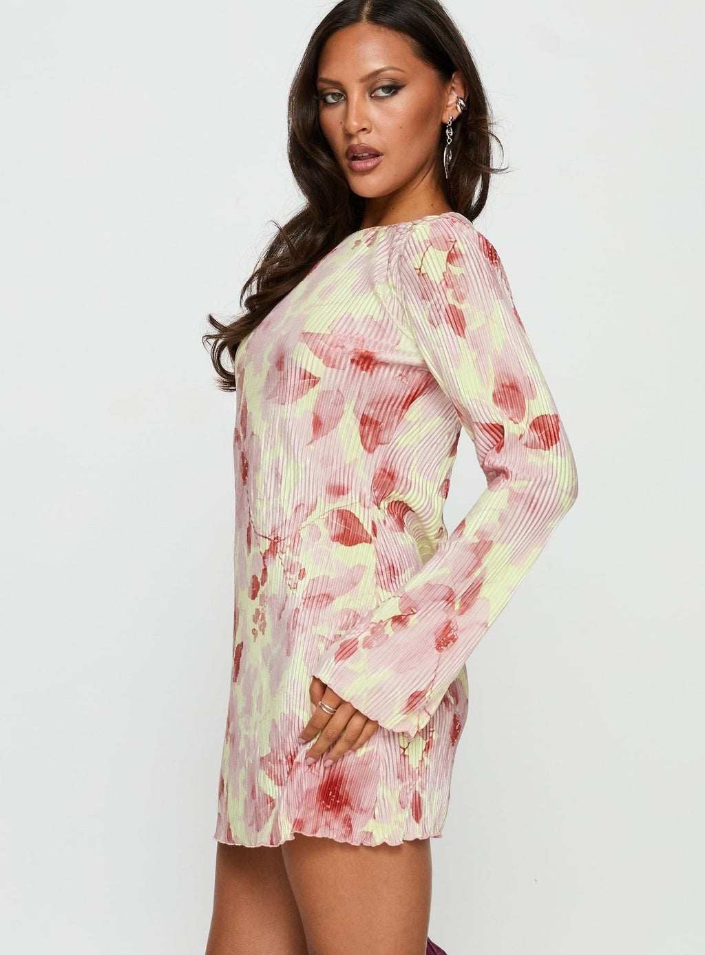Odelie Long Sleeve Plisse Mini Dress Multi Floral
