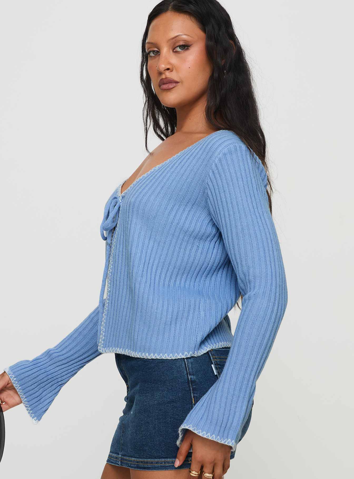 Jaimee Tie Up Knit Top Blue