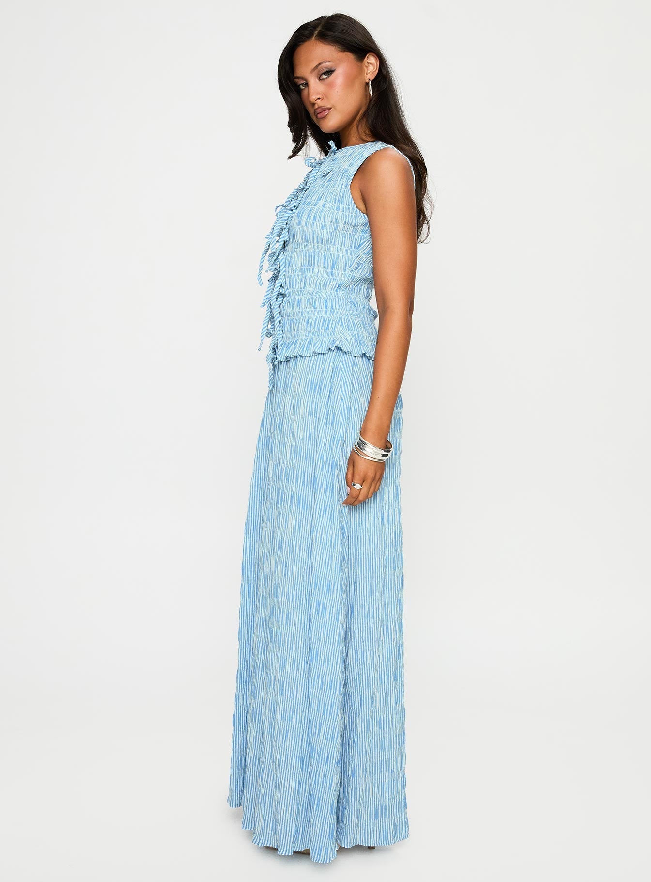 Songbird Shirred Maxi Dress Blue