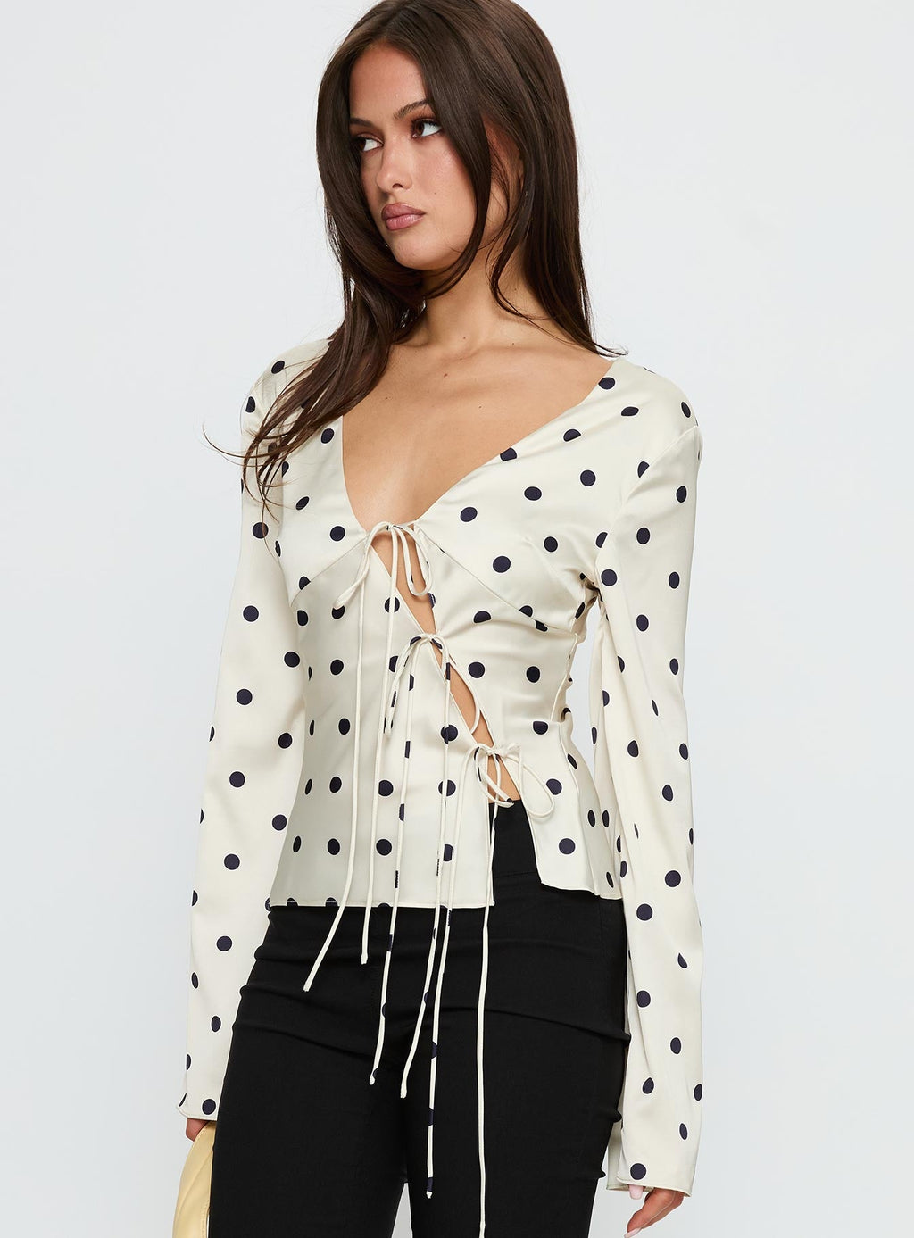 Mariah Long Sleeve Top Cream Polka