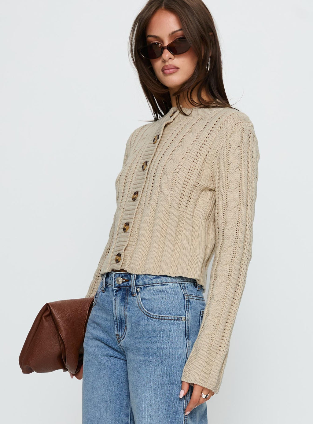 Donielle Cable Knit Cardigan Beige