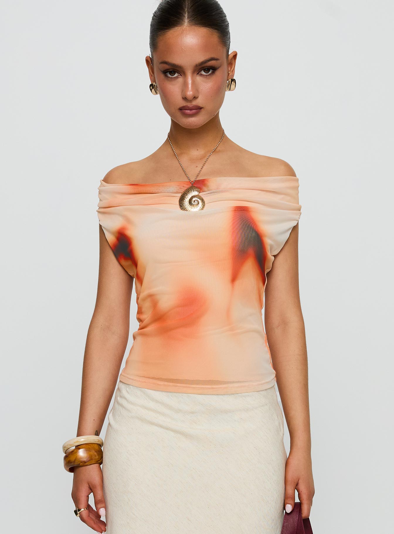 Do It Again Cowl Neck Top Orange Multi