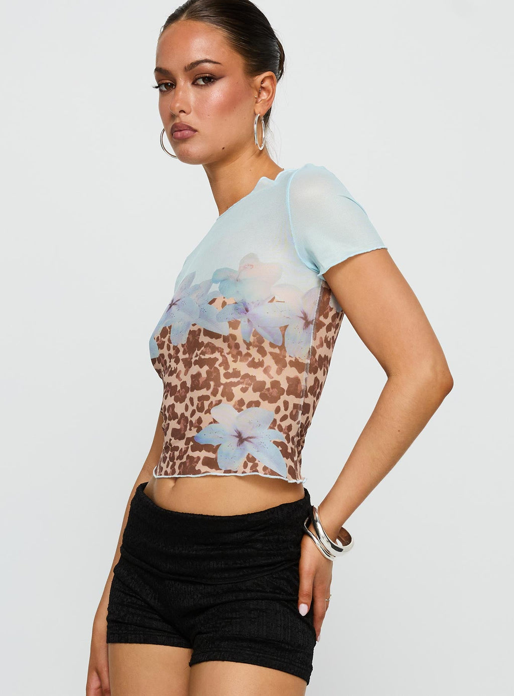 Pop Quiz Mesh Top Blue / Leopard