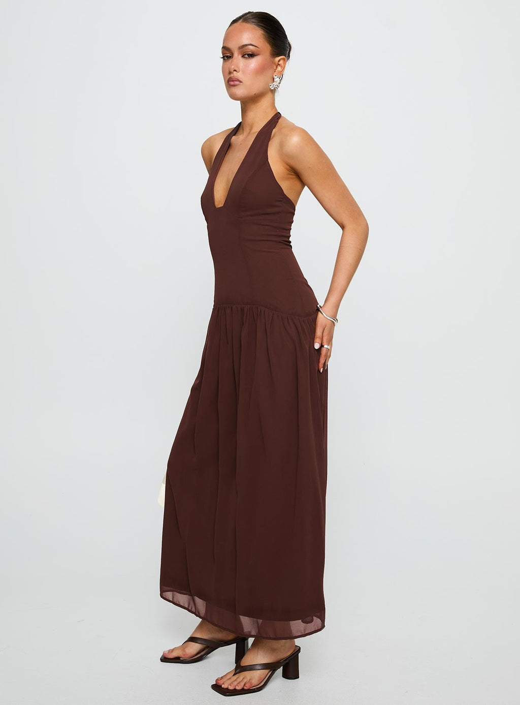 Chestnut Drop Waist Maxi Dress Brown