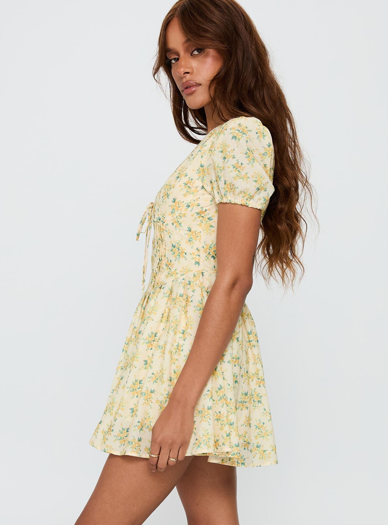 Ethelyn Mini Dress Yellow Floral