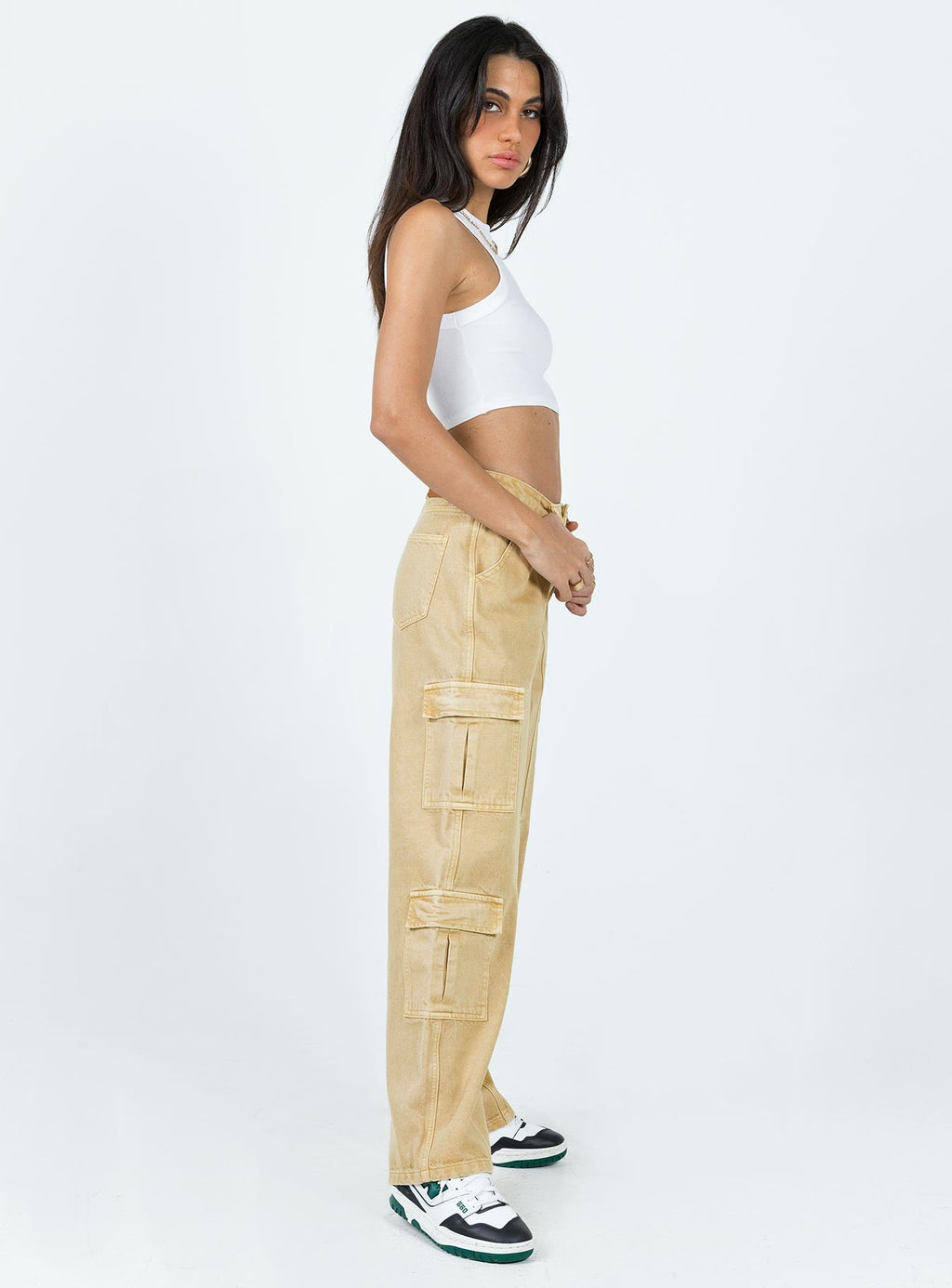 Locksley Mid Rise Baggy Cargo Jeans Beige