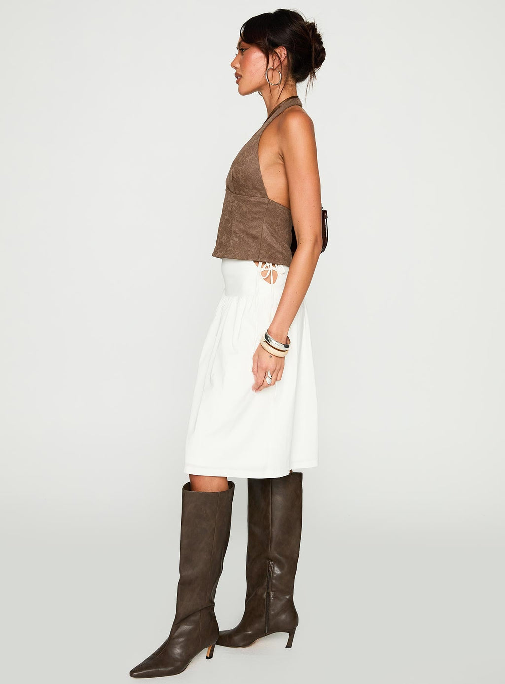 Snowflakes Tie Side Midi Skirt White