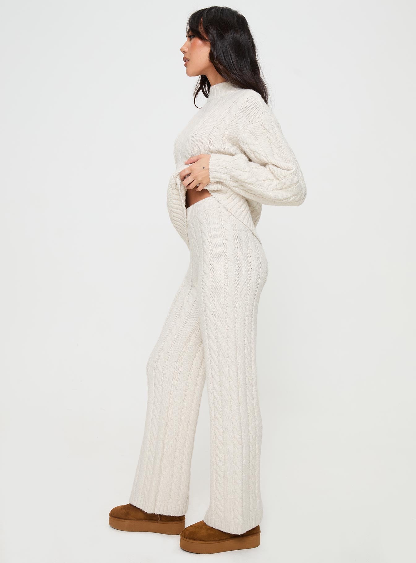 Sharif Cable Knit Pants Beige