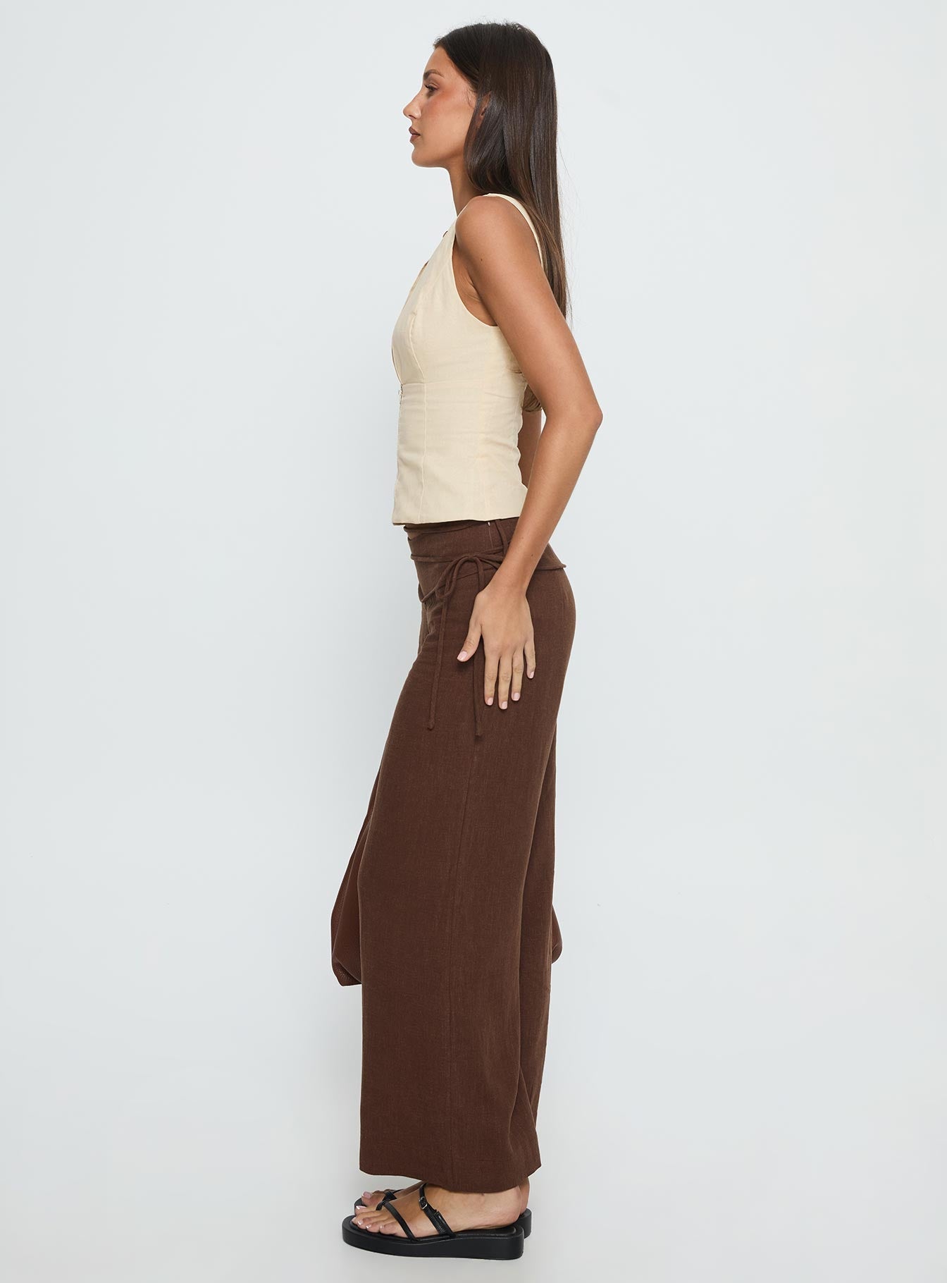 Silver Moon Linen Blend Tie Pants Brown