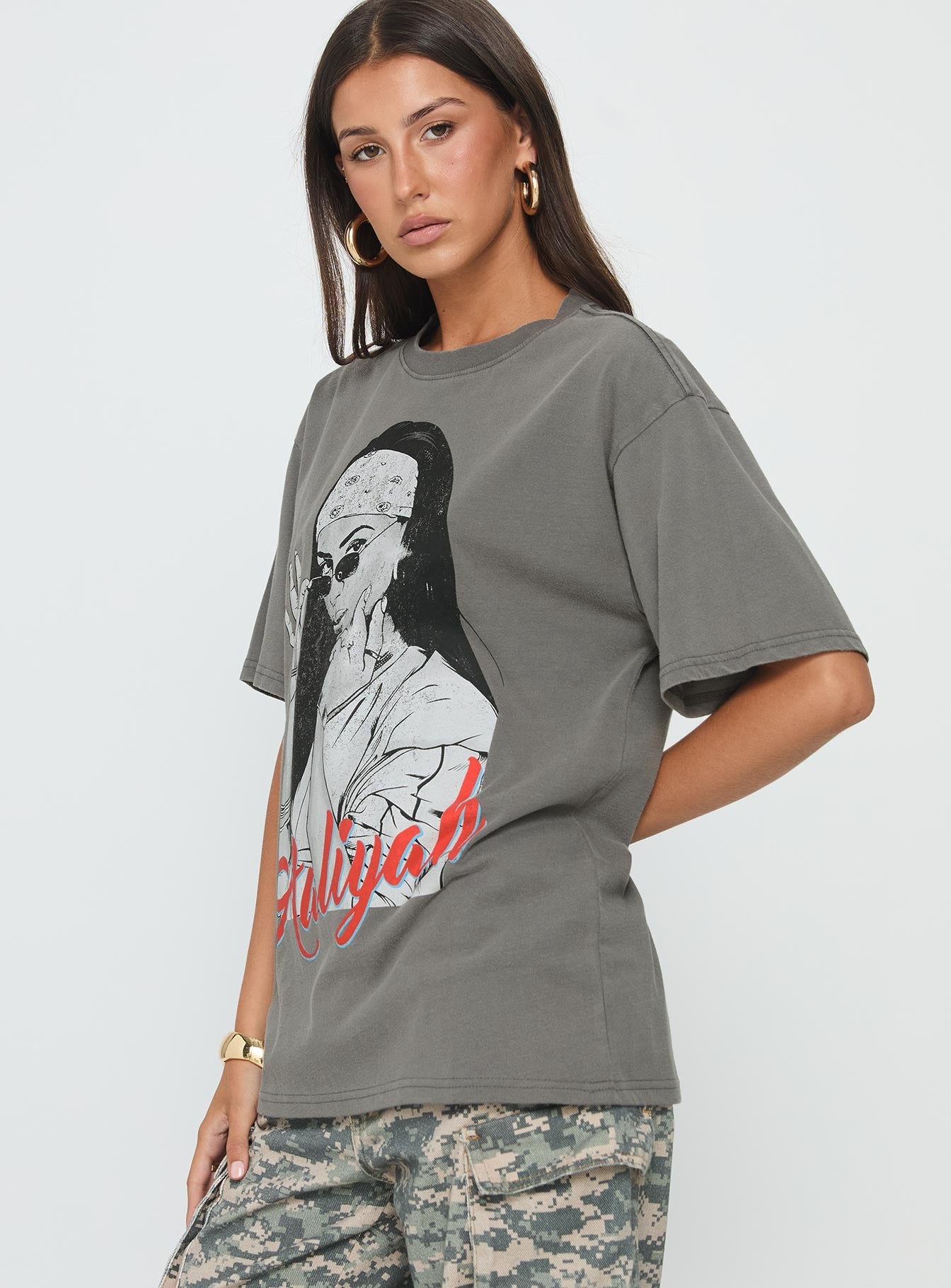 More Than A Woman Oversized Graphic Top Grey
