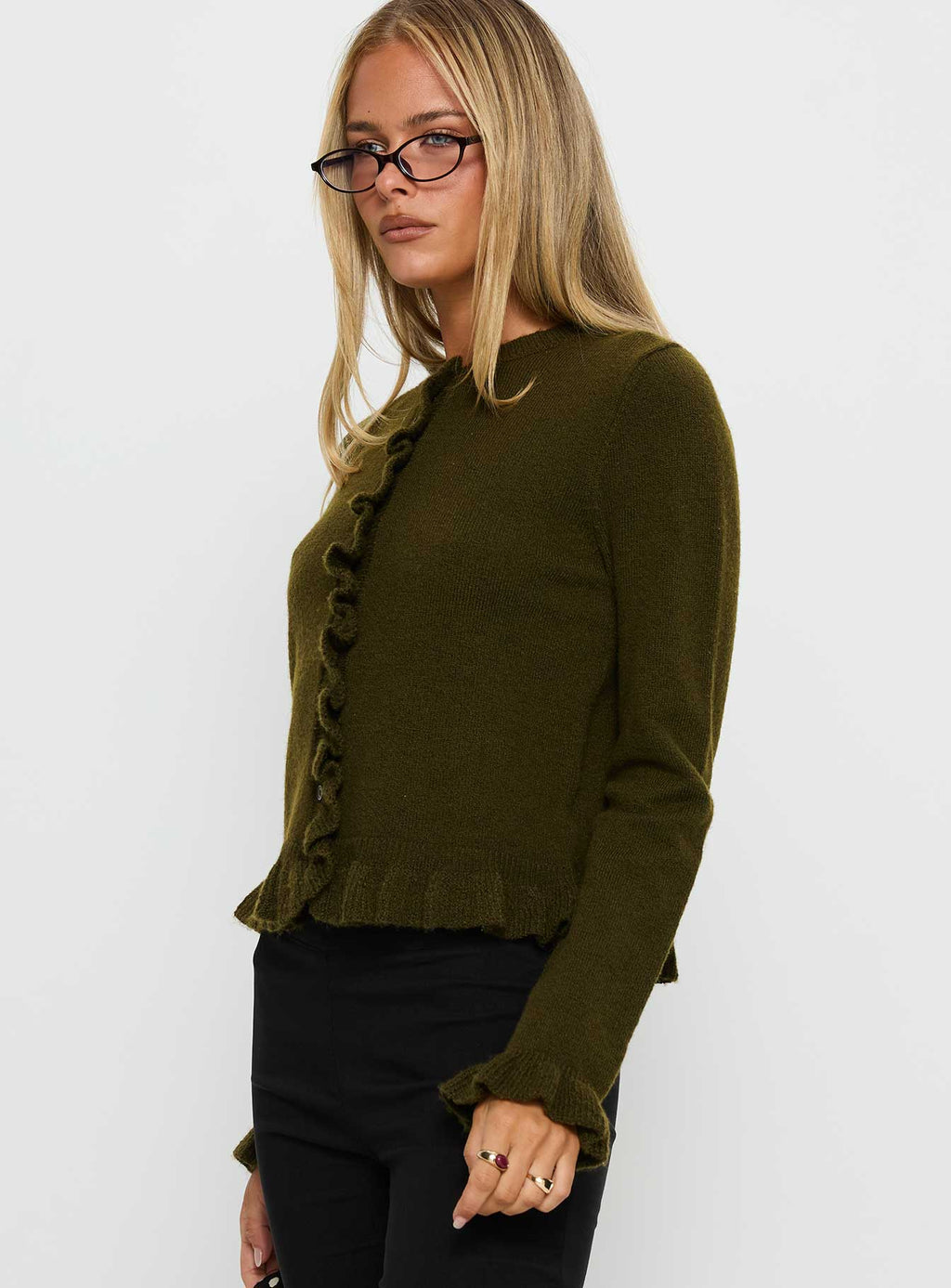 Inclination Frill Cardigan Moss