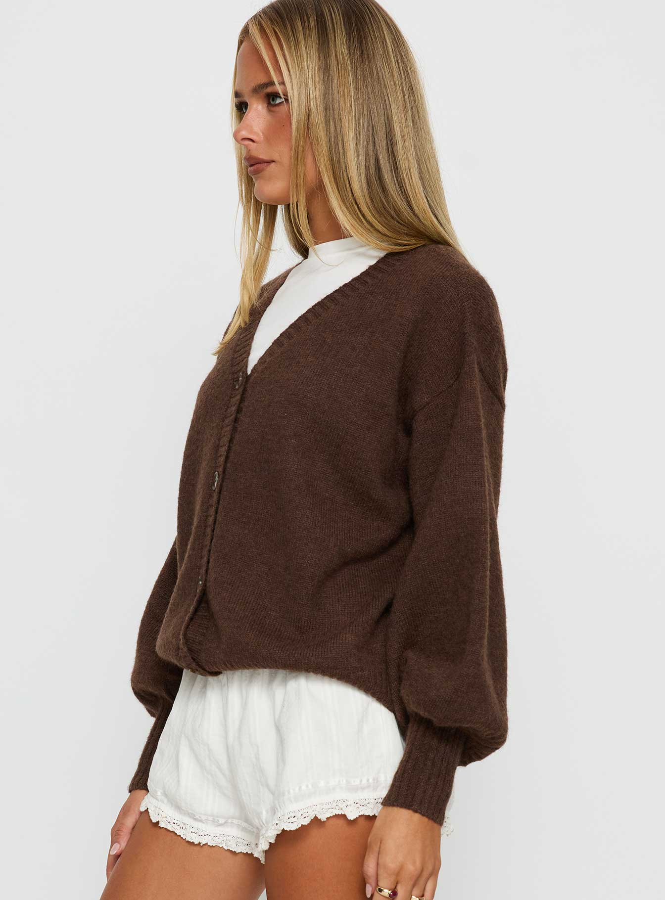 Eartha V Neck Knit Sweater Brown