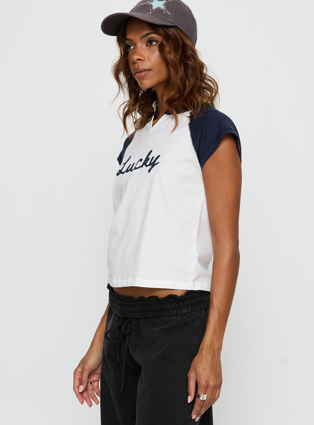 Southern Charm Graphic Baby Tee Navy / White