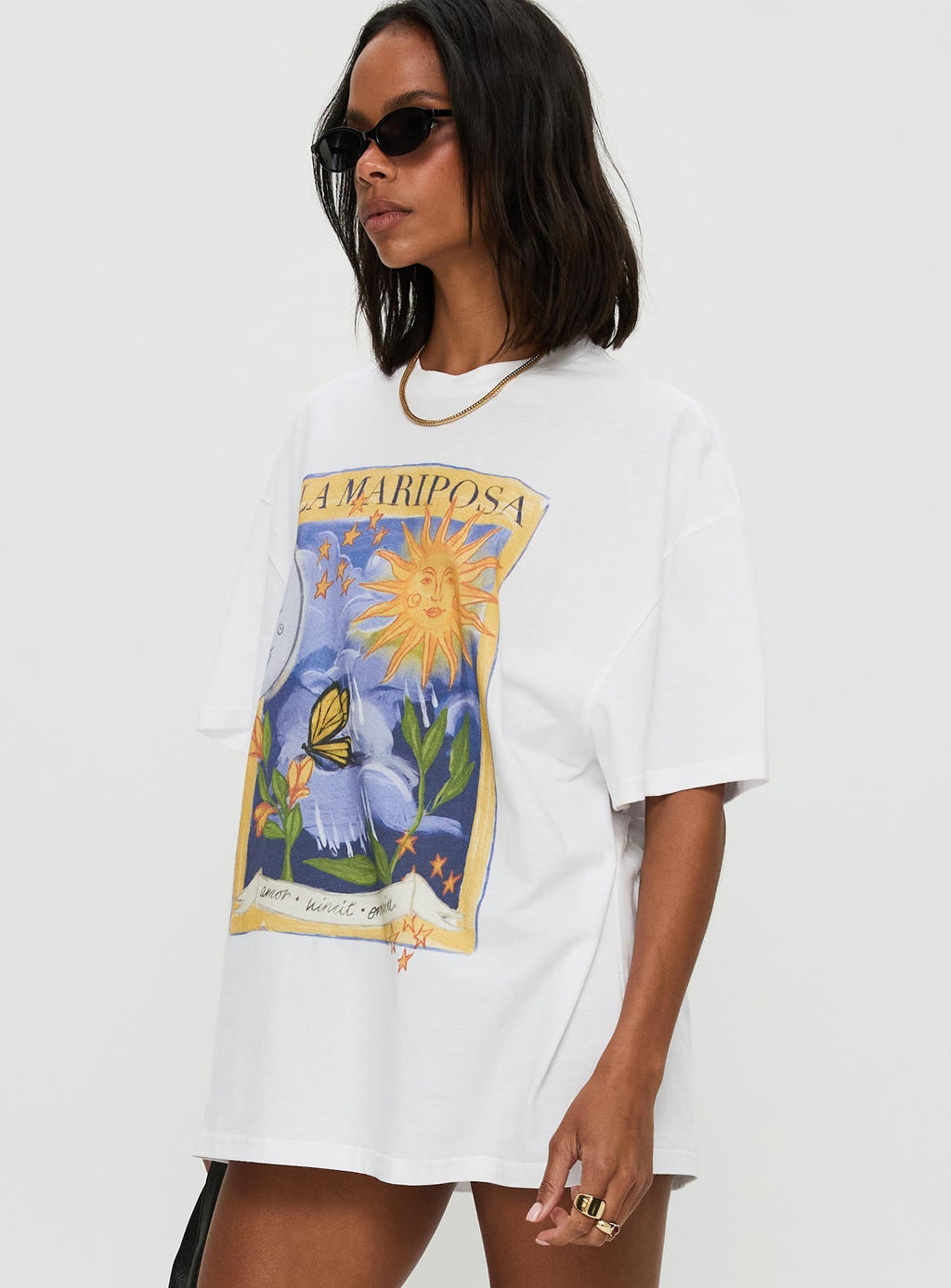 Tarot Card Oversized Graphic Top White / Multi