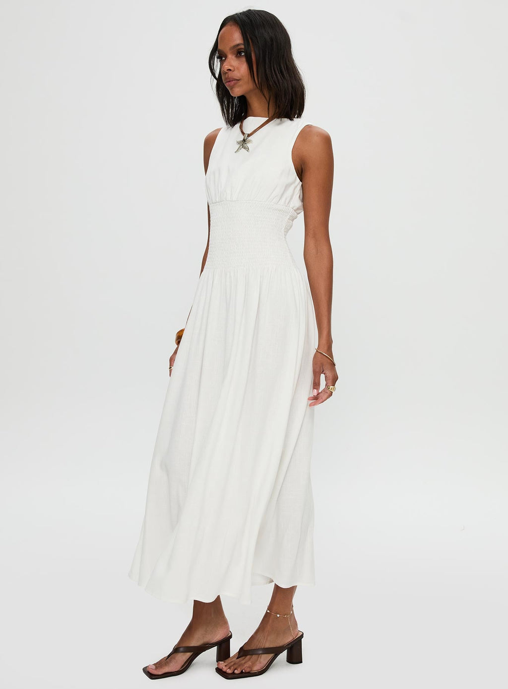 Lilienne Shirred Maxi Dress White