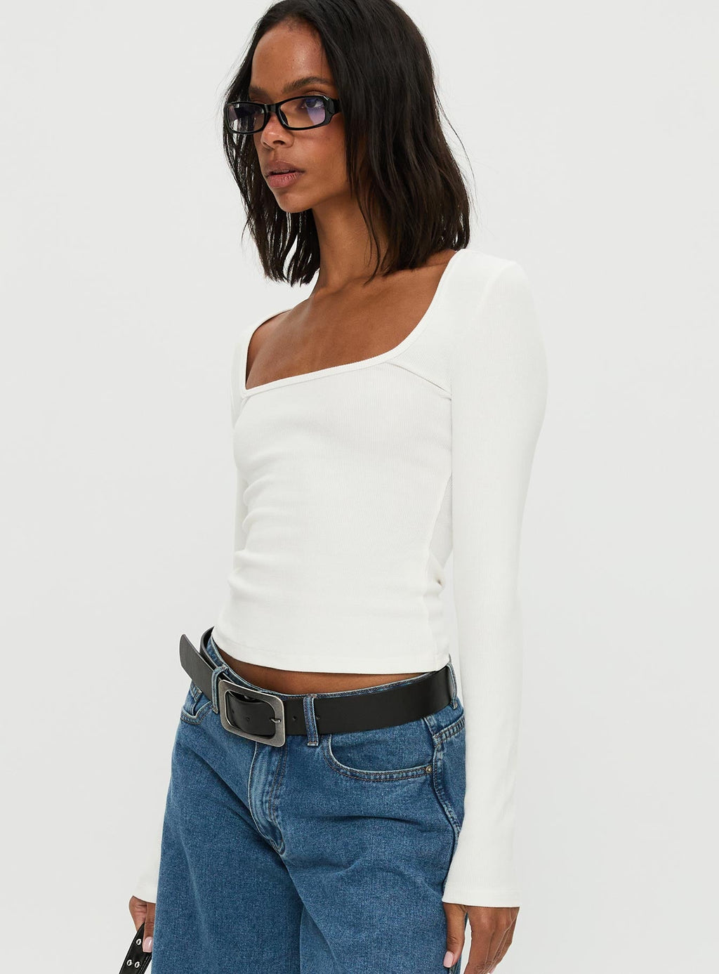 Baseline Rib Long Sleeve Top White