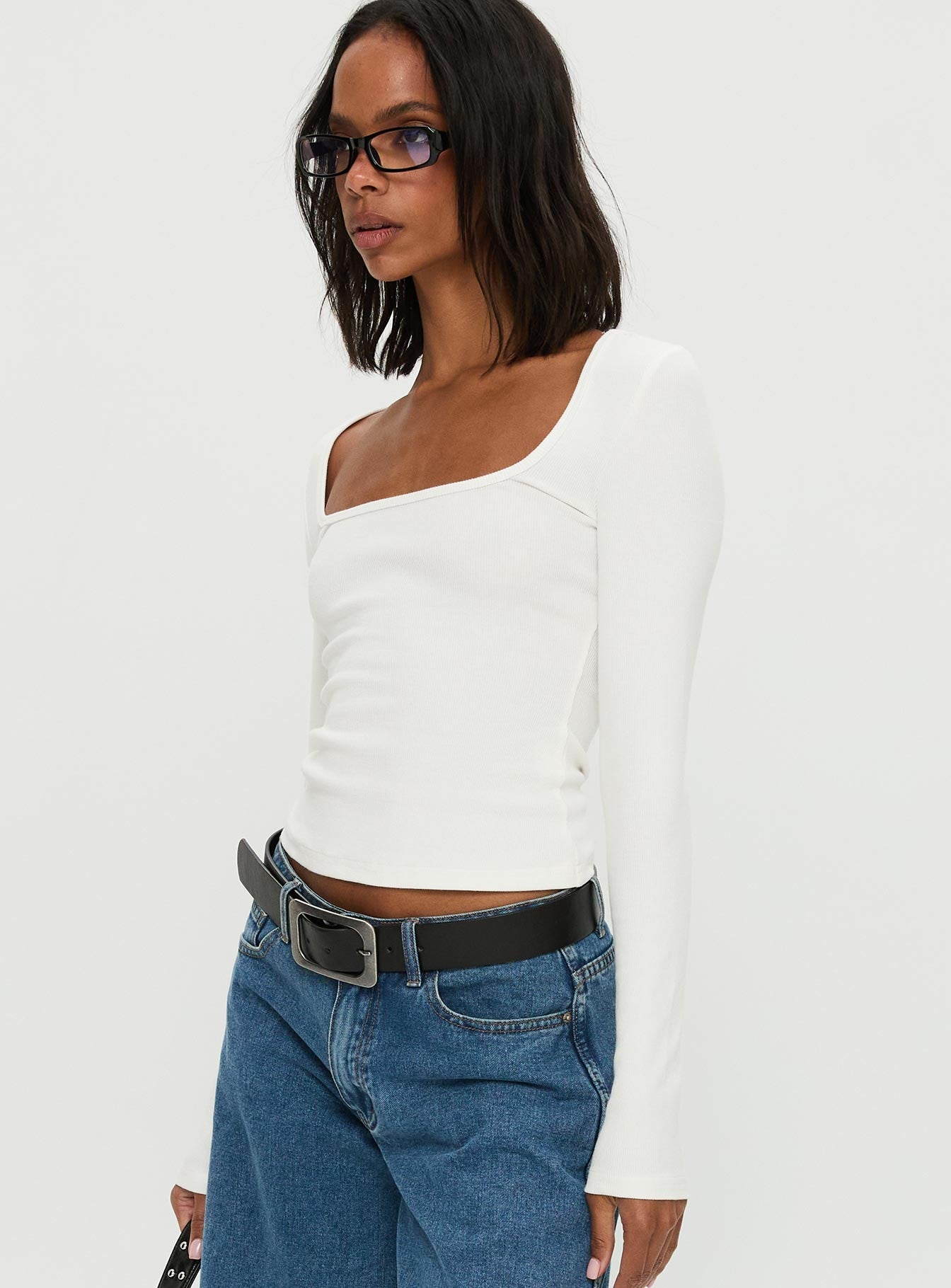 Baseline Rib Long Sleeve Top White