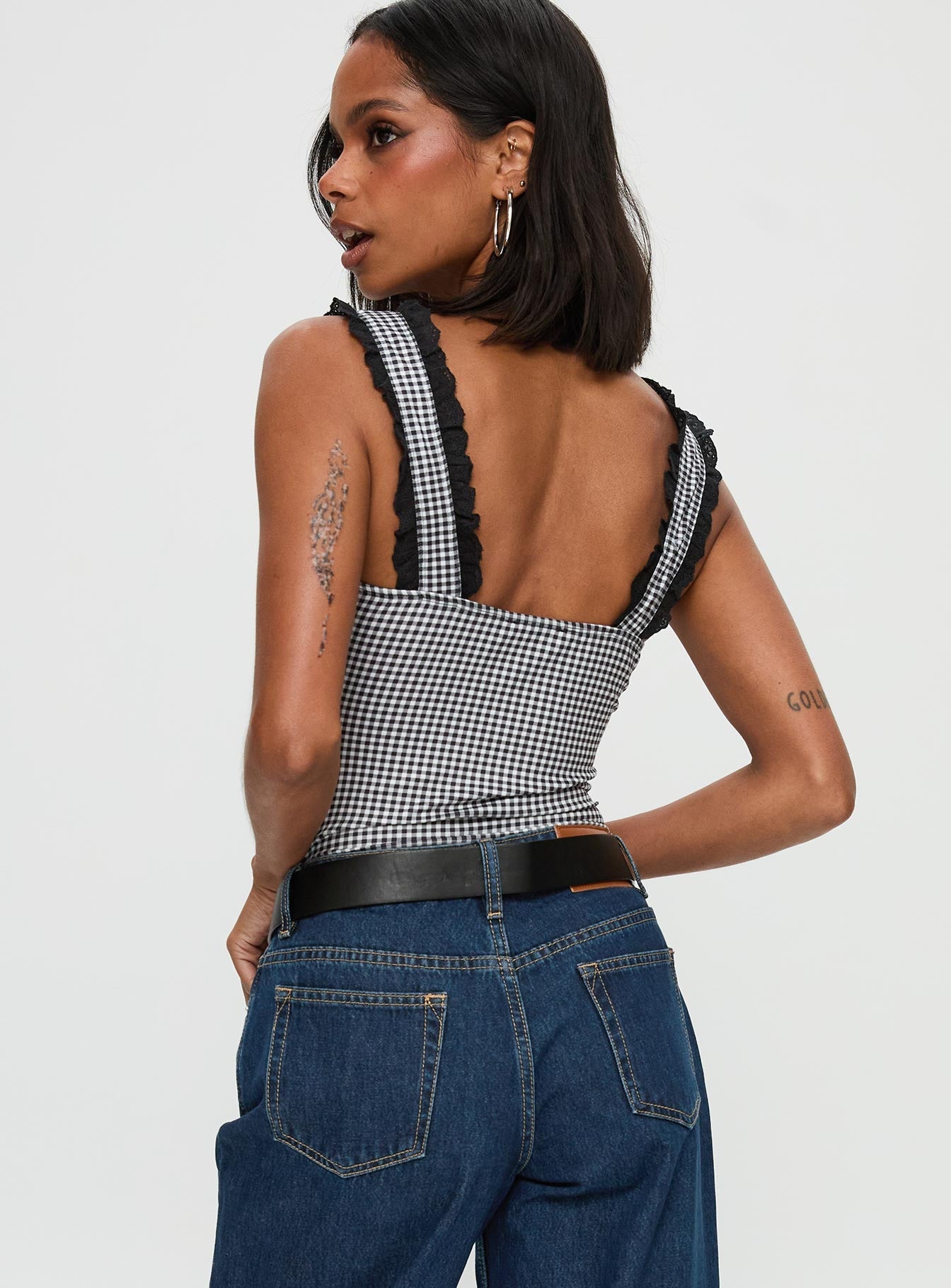 Trustfund Lace Trim Bodysuit Black / White Check