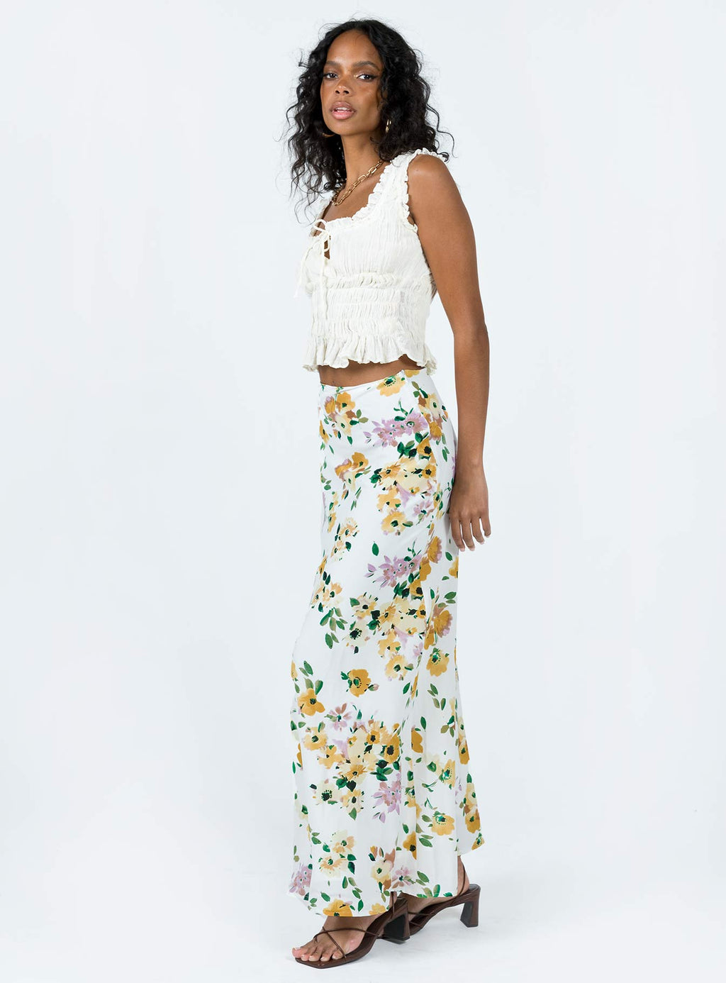 Thyme Maxi Skirt White Floral