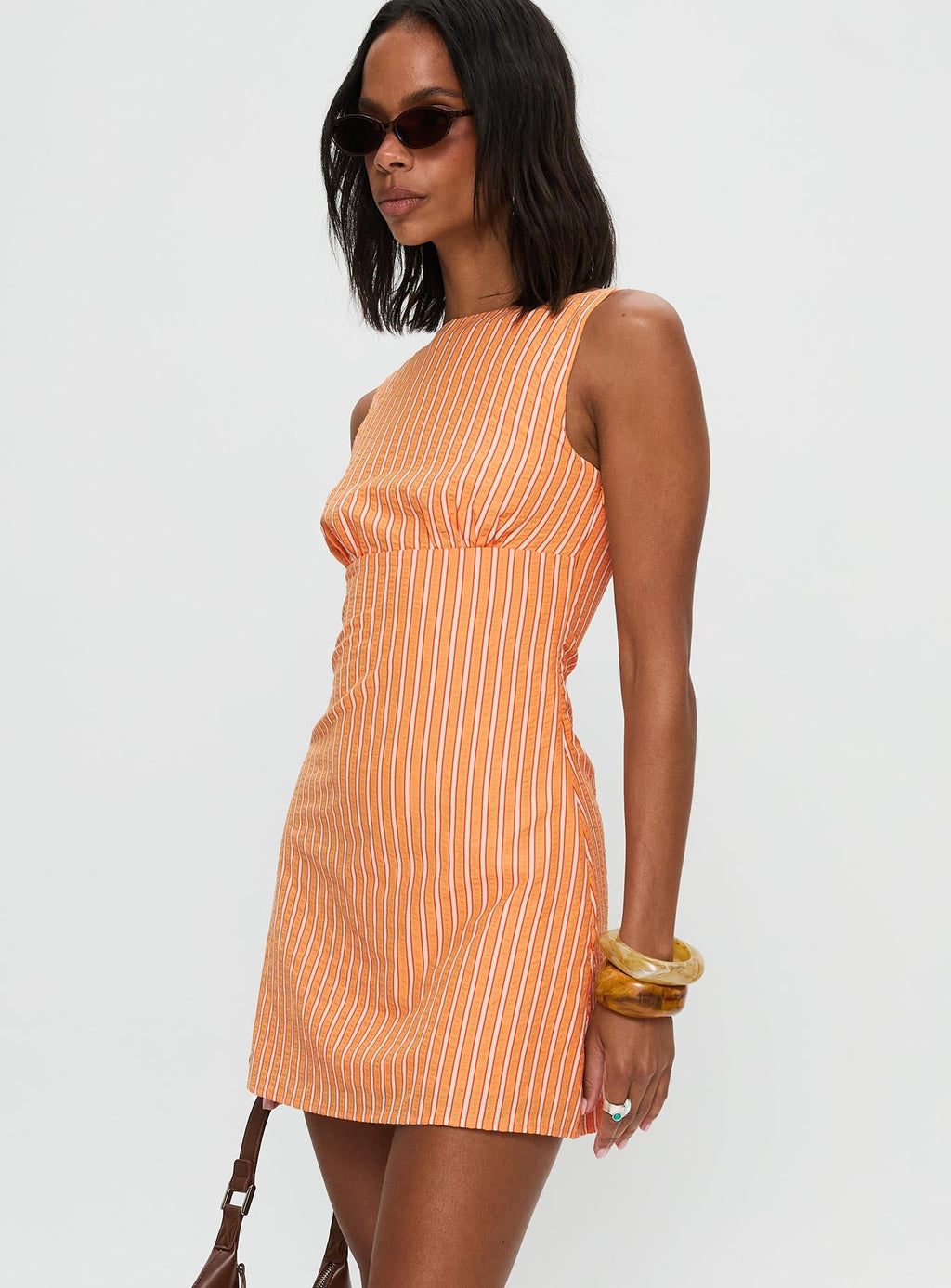 Ellesandra Boat Neck Mini Dress Orange Stripe