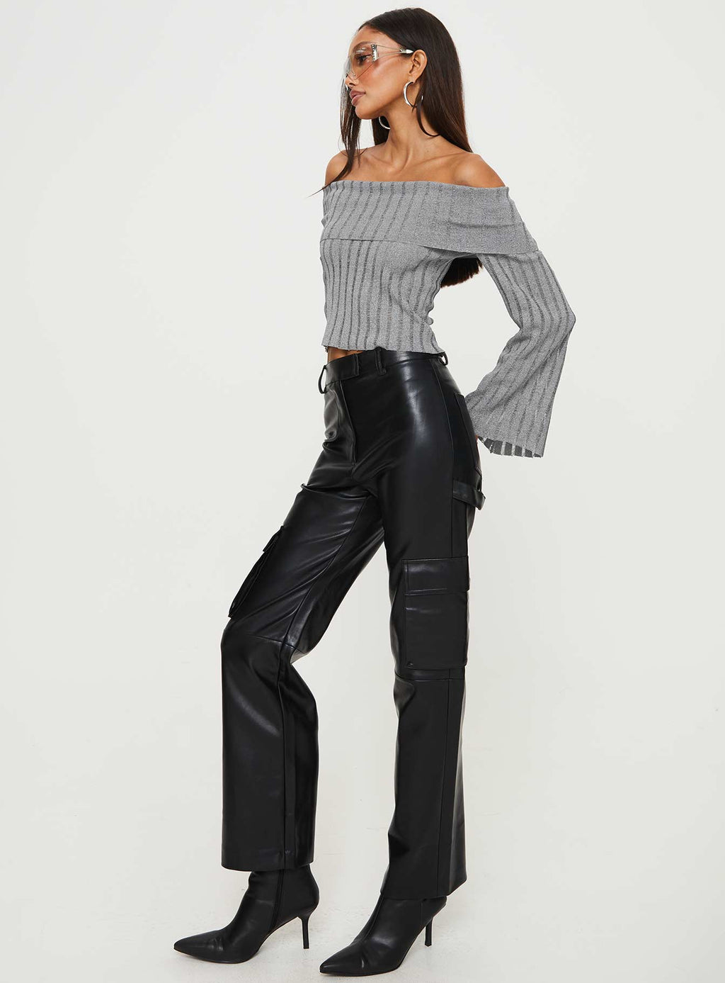 Taniya Faux Leather Cargo Pants Black