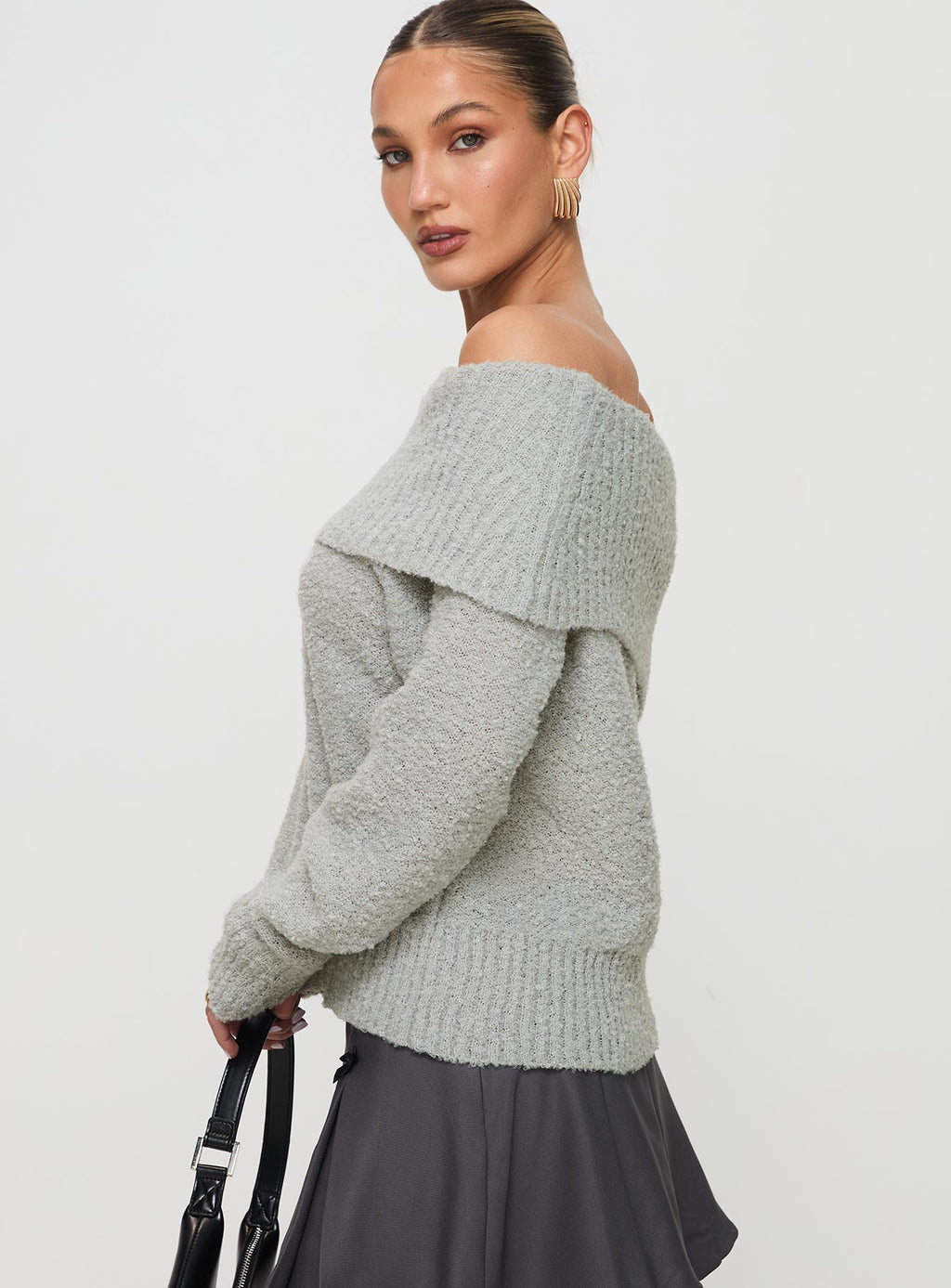Parkley Boucle Off The Shoulder Sweater Grey Marle