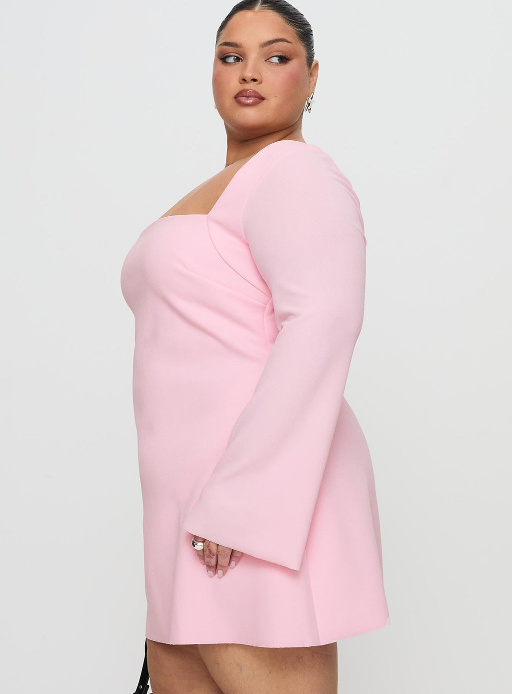 Bombshell Long Sleeve Mini Dress Pink Curve