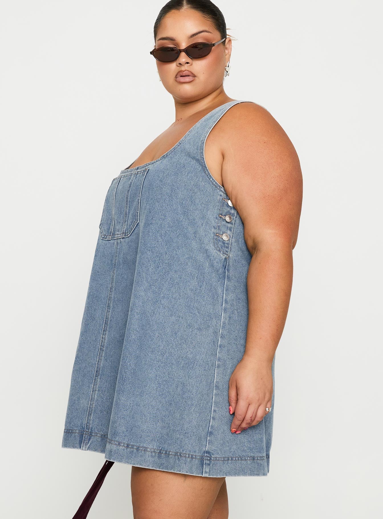State Of Mind Mini Dress Blue Denim Curve