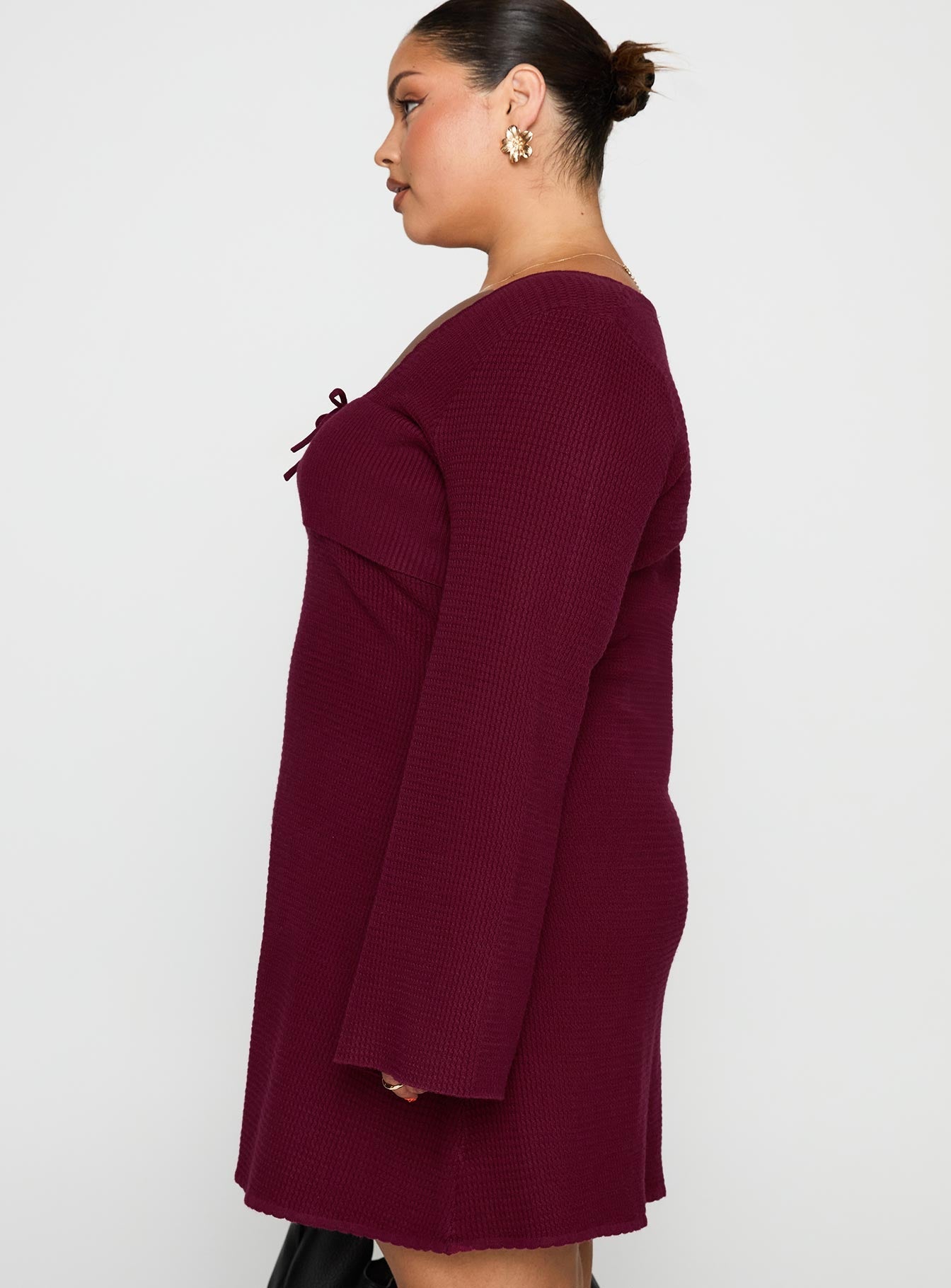 Sandyra Knit Mini Dress Maroon Curve