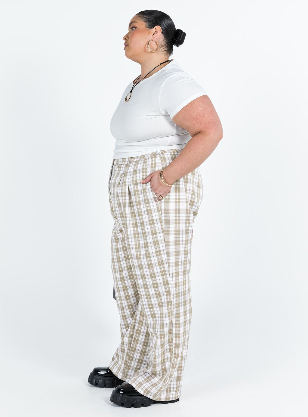 Archer Pants Beige Plaid Curve