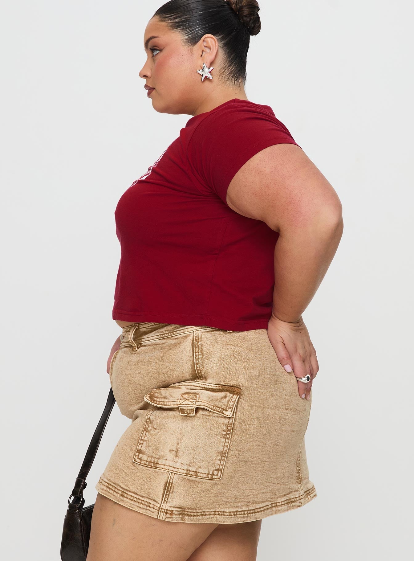 Velveta Low Rise Denim Skirt Camel Curve