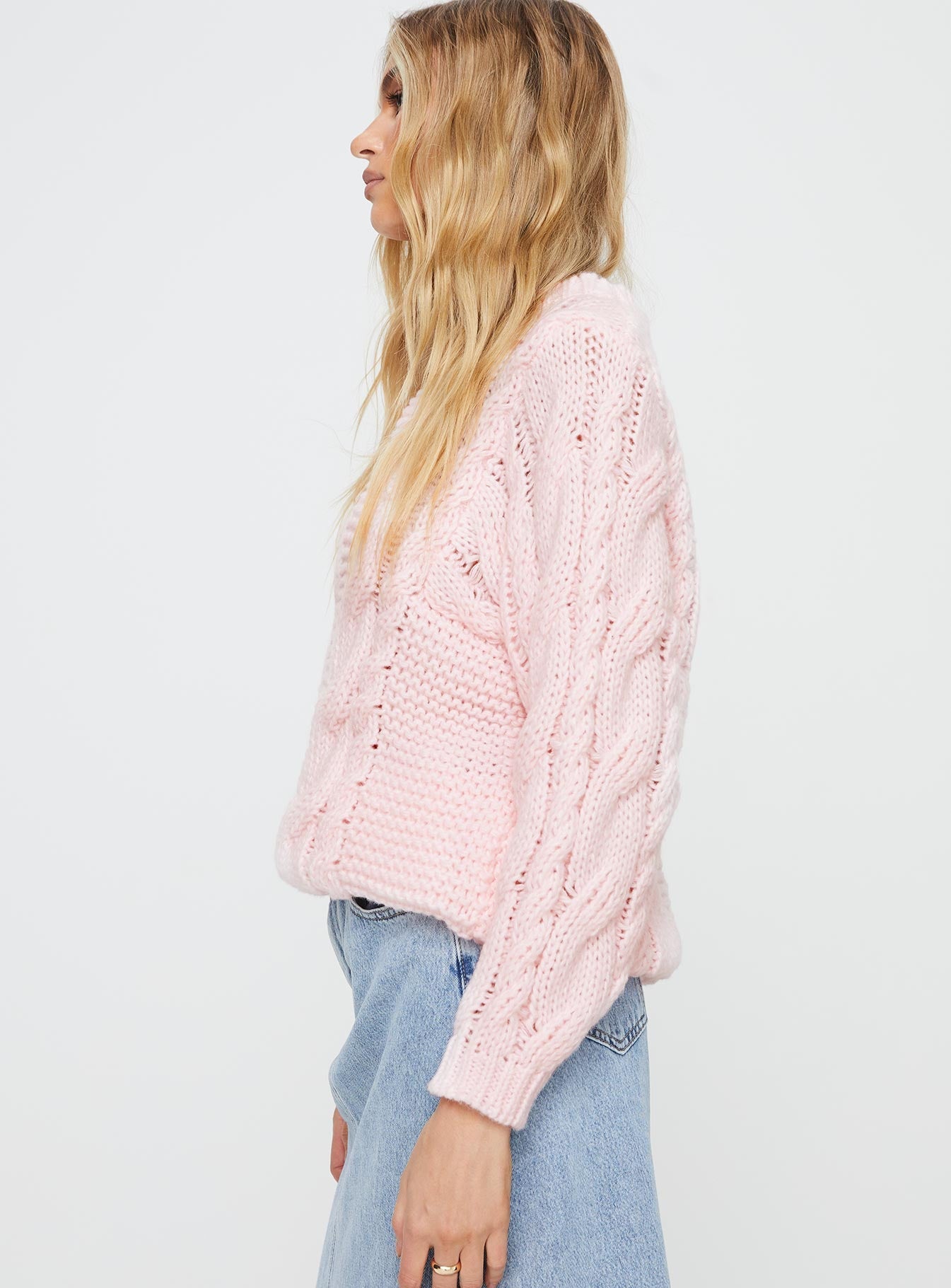 Ellison Cable Knit Sweater Blush Pink