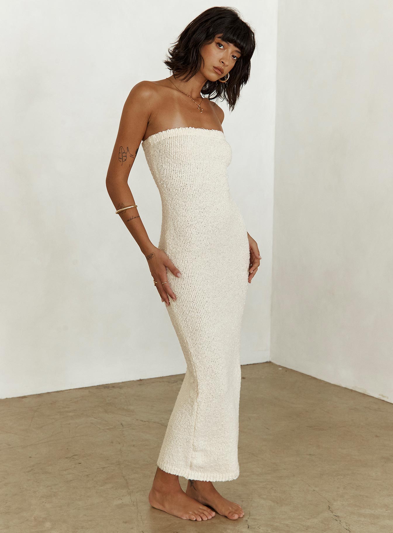 Cloud Strapless Boucle Maxi Dress Cream