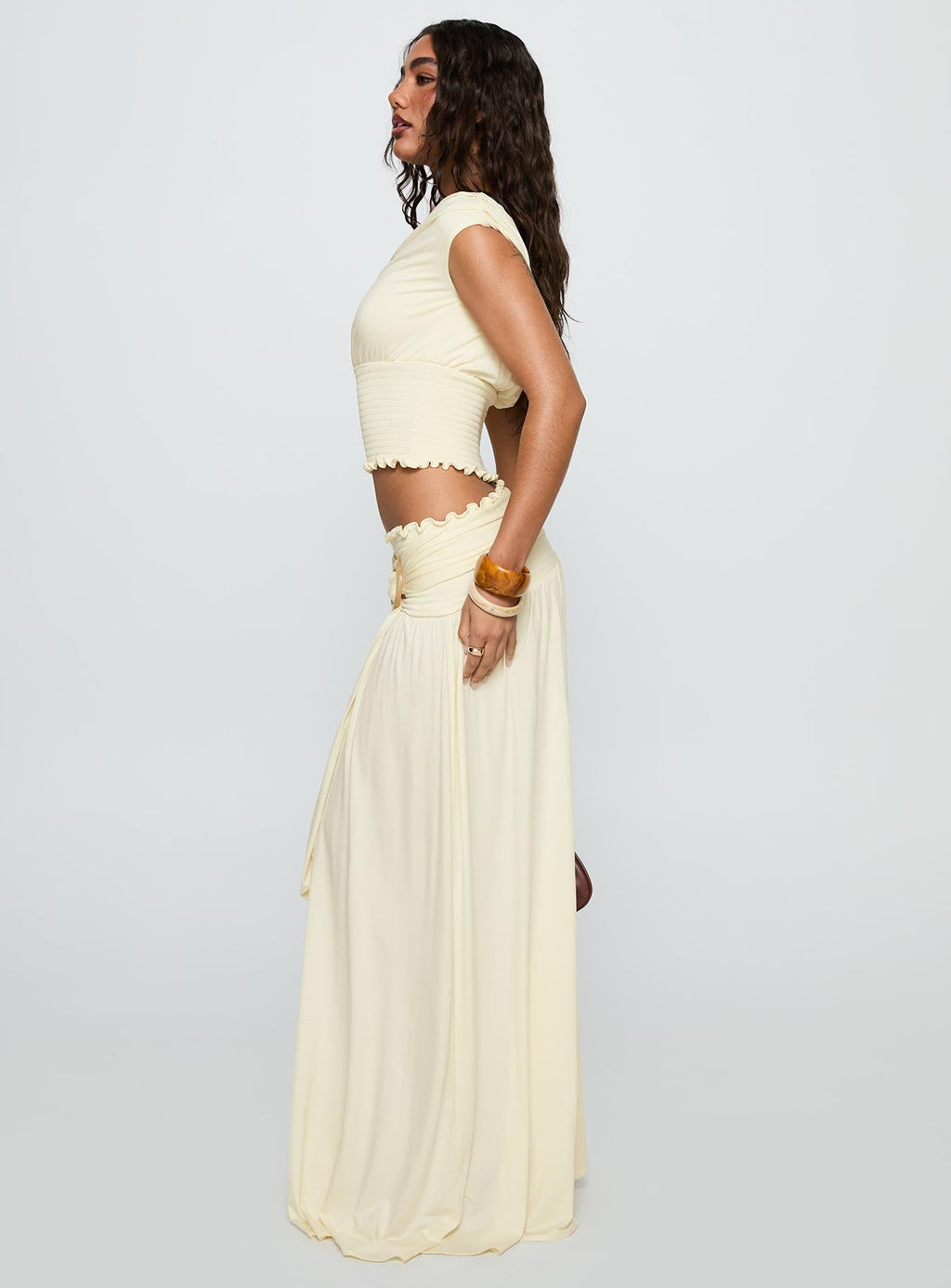 Full Orbit Shirred Maxi Skirt Cream