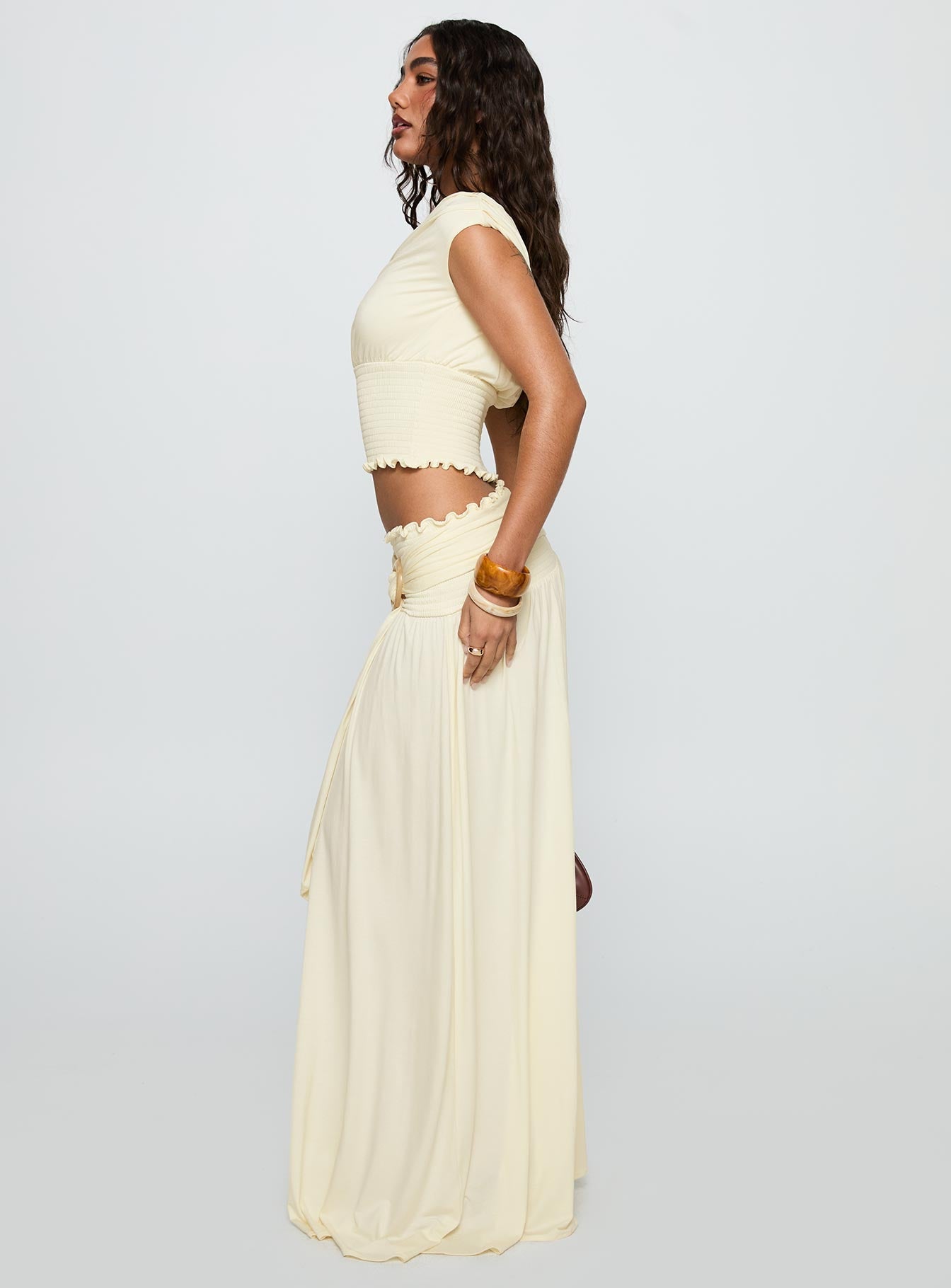 Full Orbit Shirred Maxi Skirt Cream