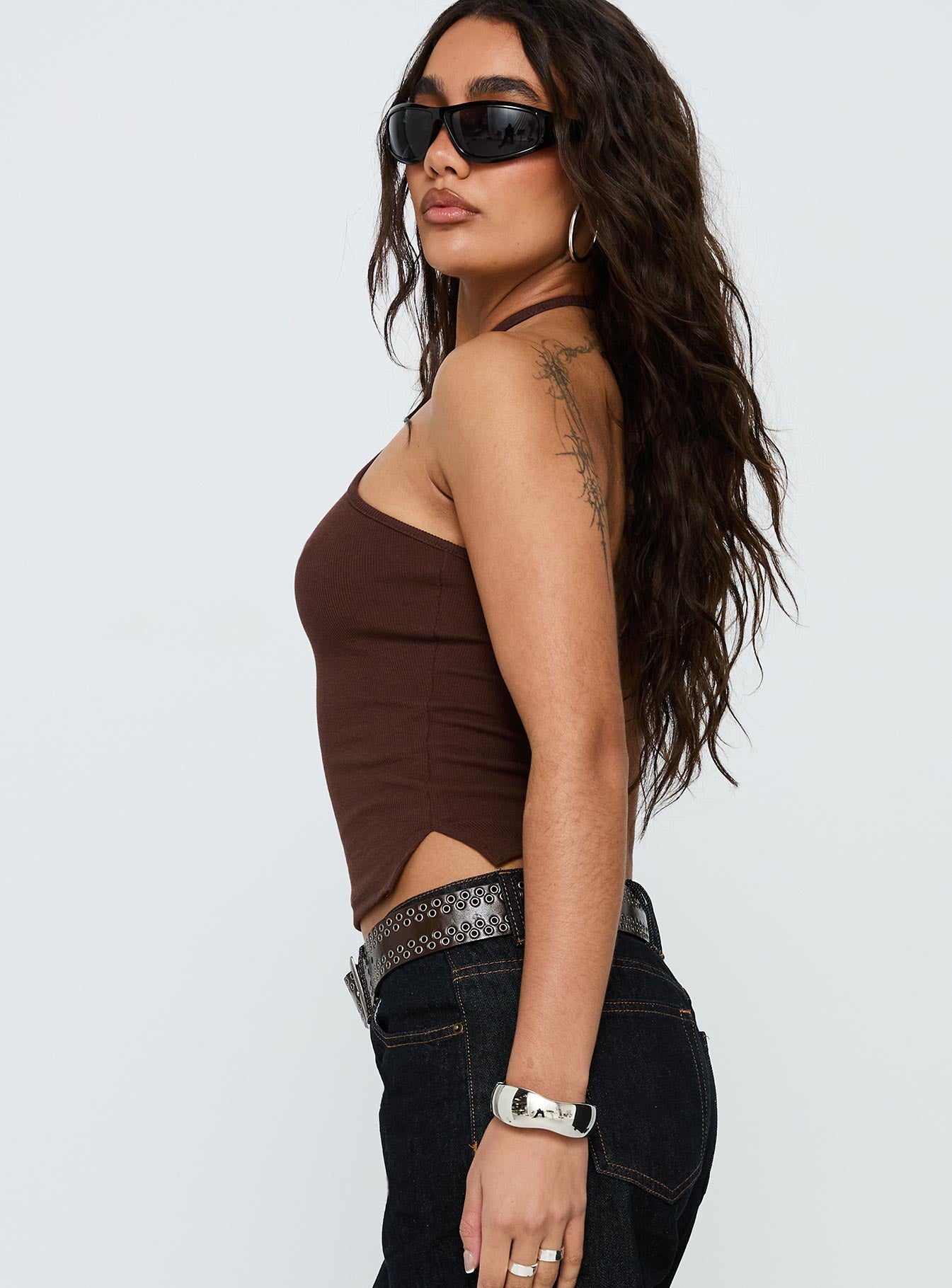 Baseline Halter Rib Top Chocolate