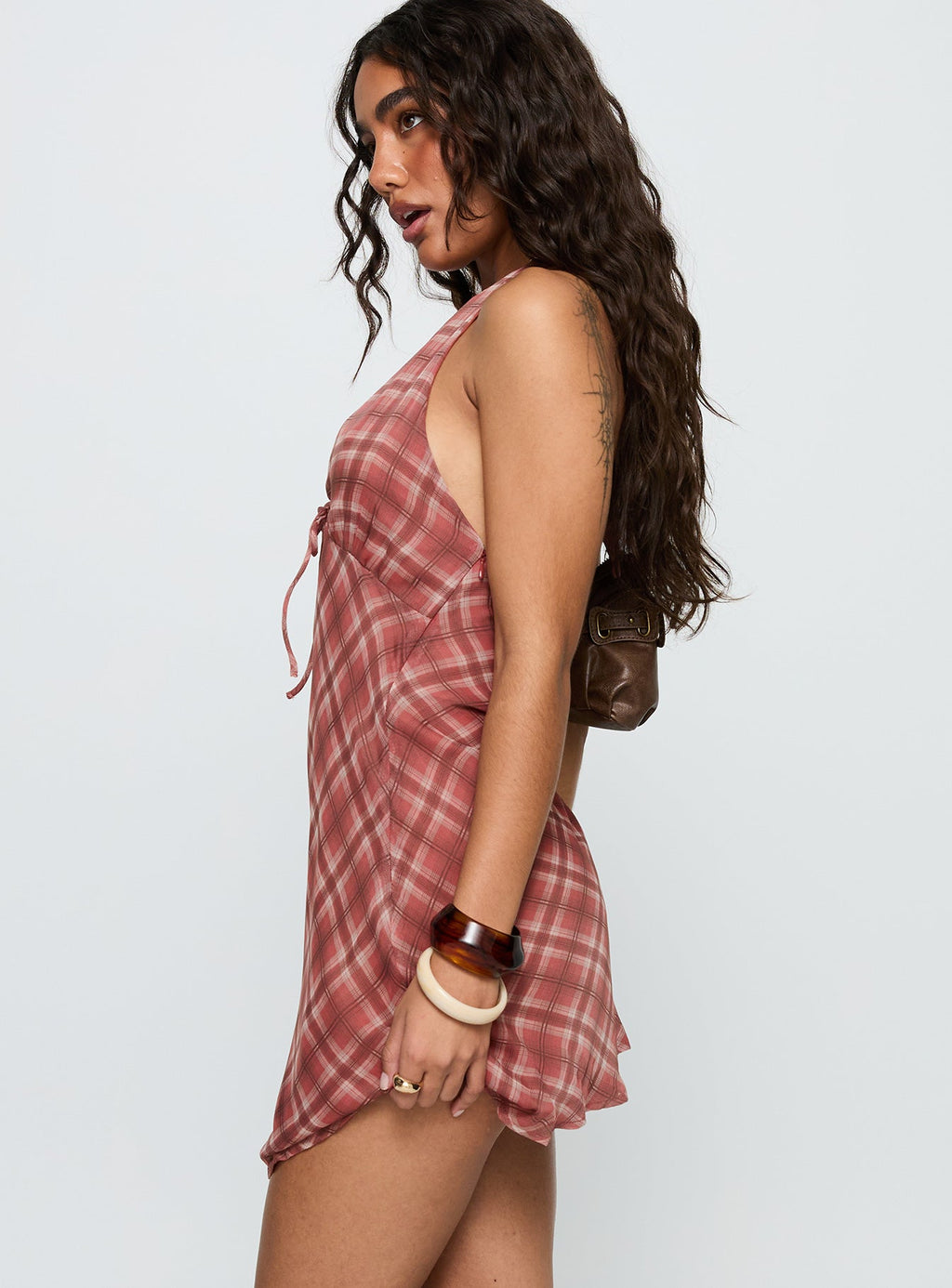 Laraline Halter Mini Dress Red Check
